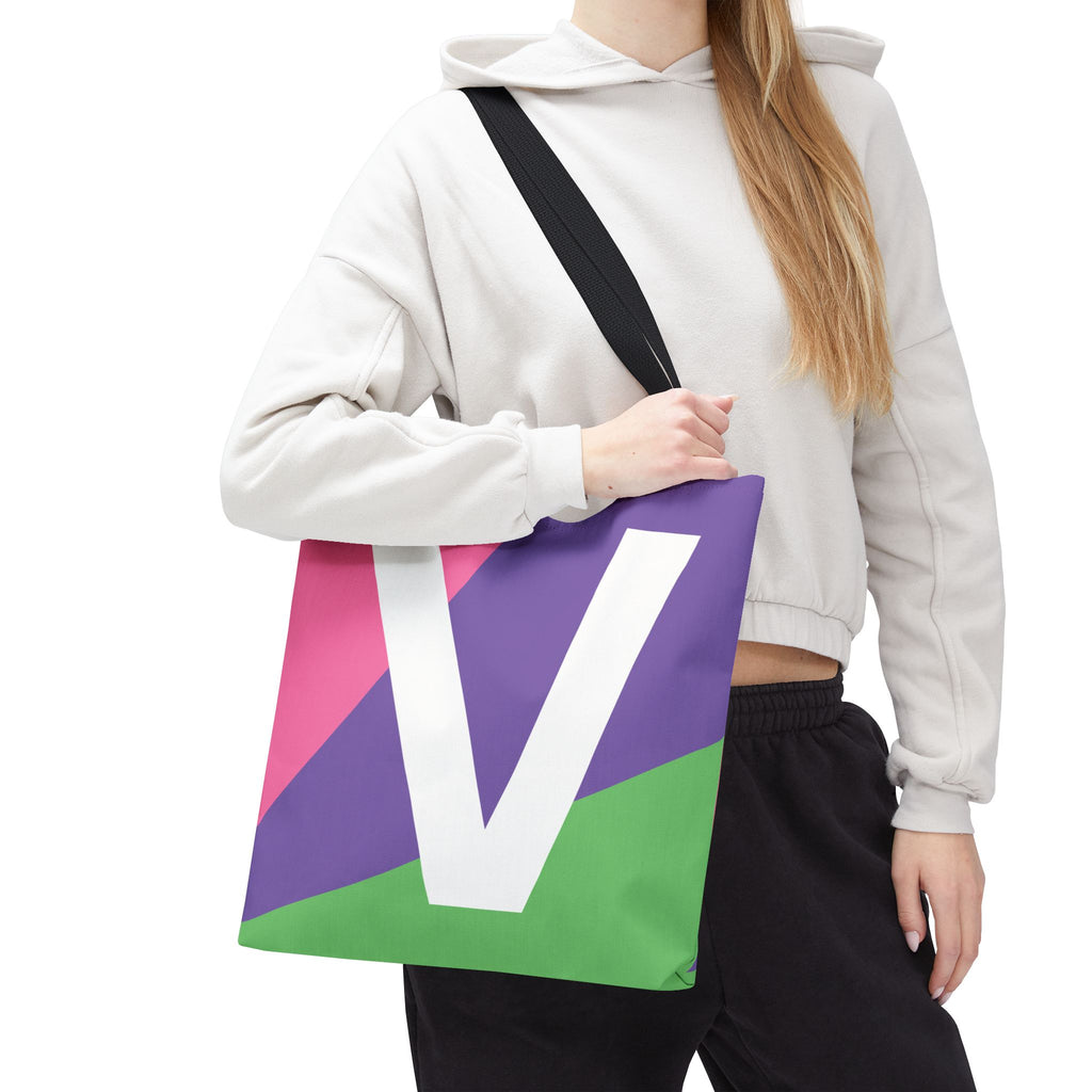 Monogram 'V' Colorblock Tote Bag — Personalized Initial V Shoulder Tote