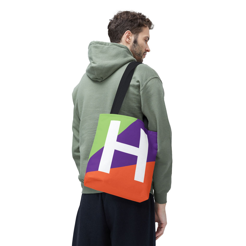 Monogram 'H' Colorblock Tote Bag — Personalized Initial H Shoulder Tote