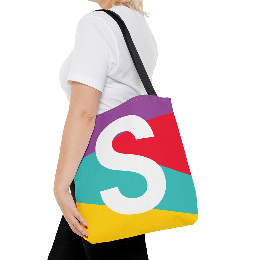 Monogram 'S' Colorblock Tote Bag — Personalized Initial S Shoulder Tote