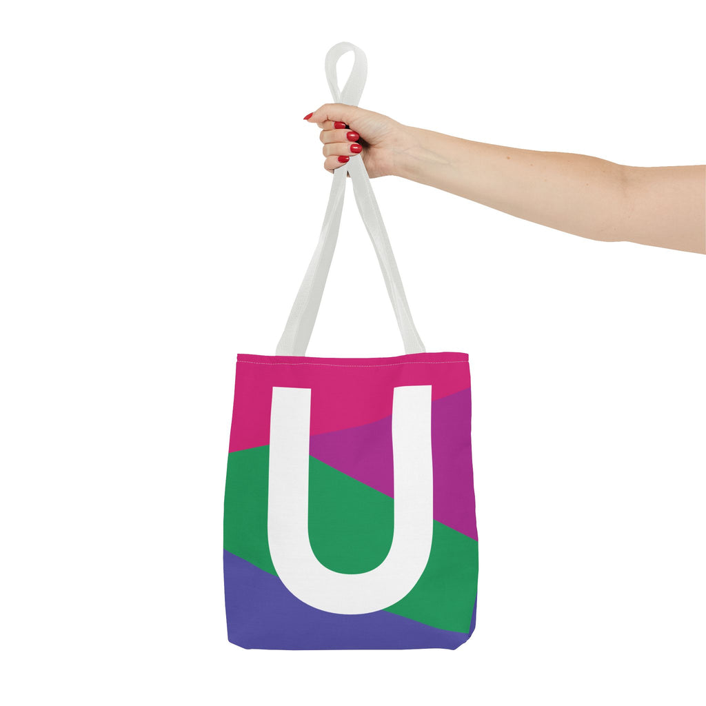 Monogram 'U' Colorblock Tote Bag — Personalized Initial U Shoulder Tote