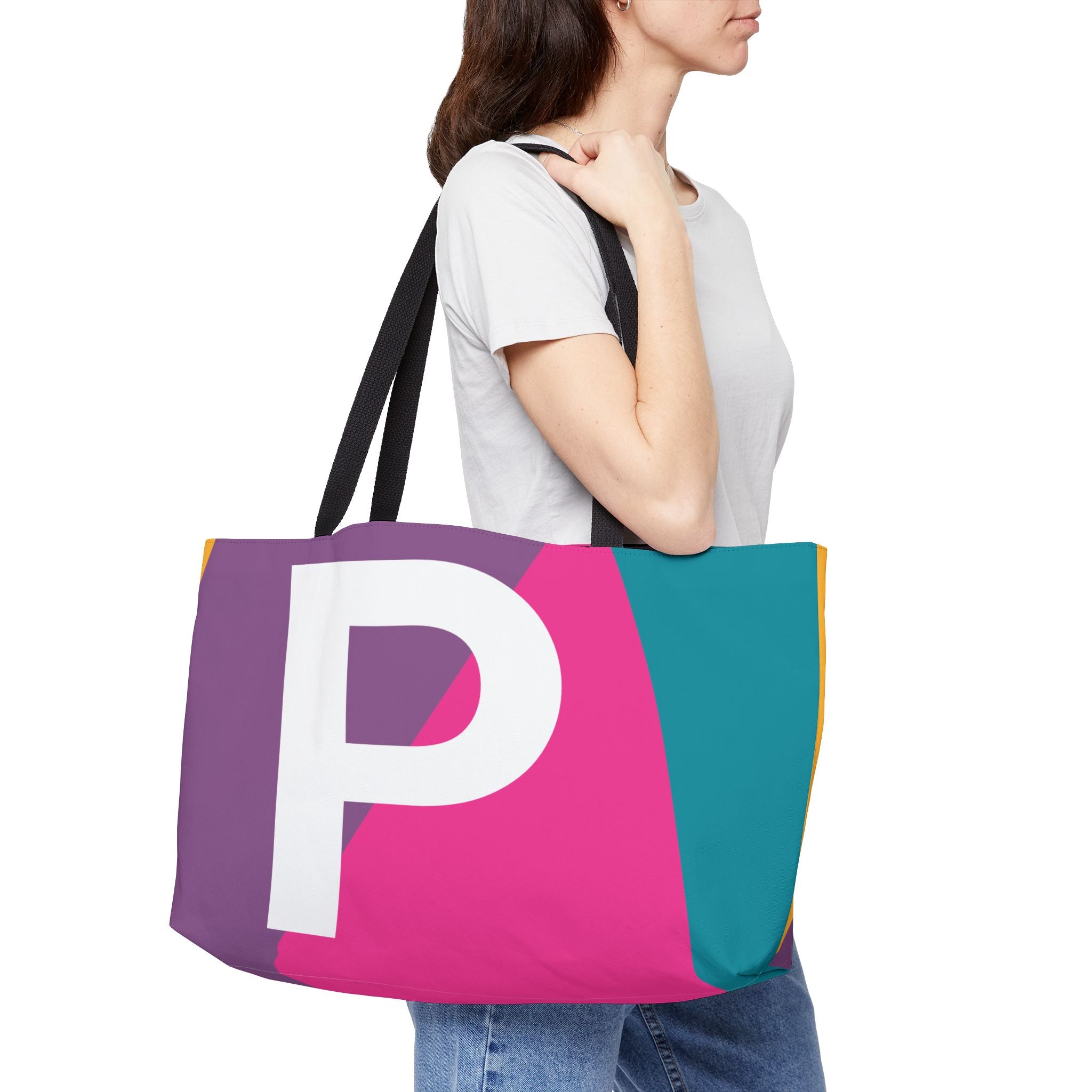 Personalized 'P' Colorblock Tote Bag — Monogram Weekender Tote
