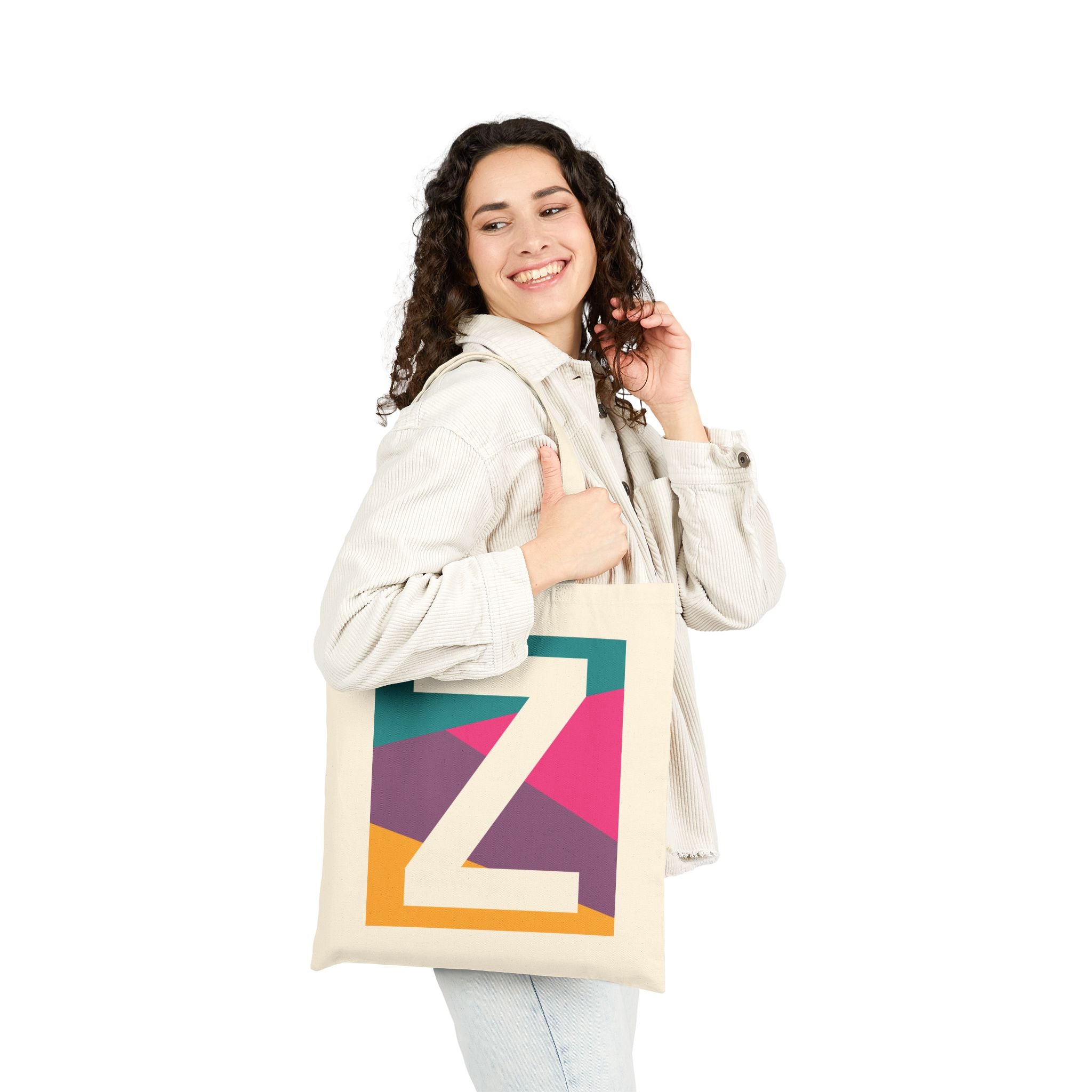 Initial Z Colorblock Canvas Tote Bag — Monogram Letter Z Reusable Grocery Tote