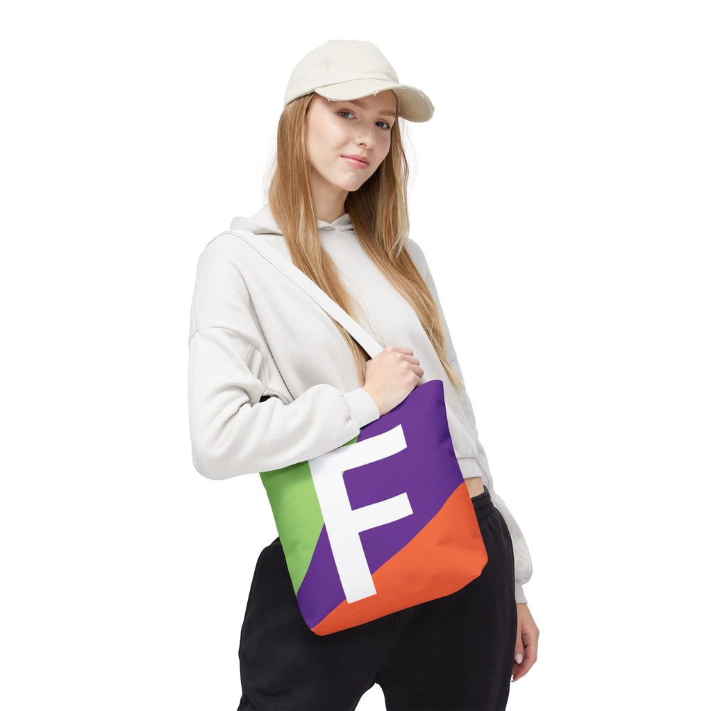 Monogram 'F' Colorblock Tote Bag — Personalized Initial F Shoulder Tote