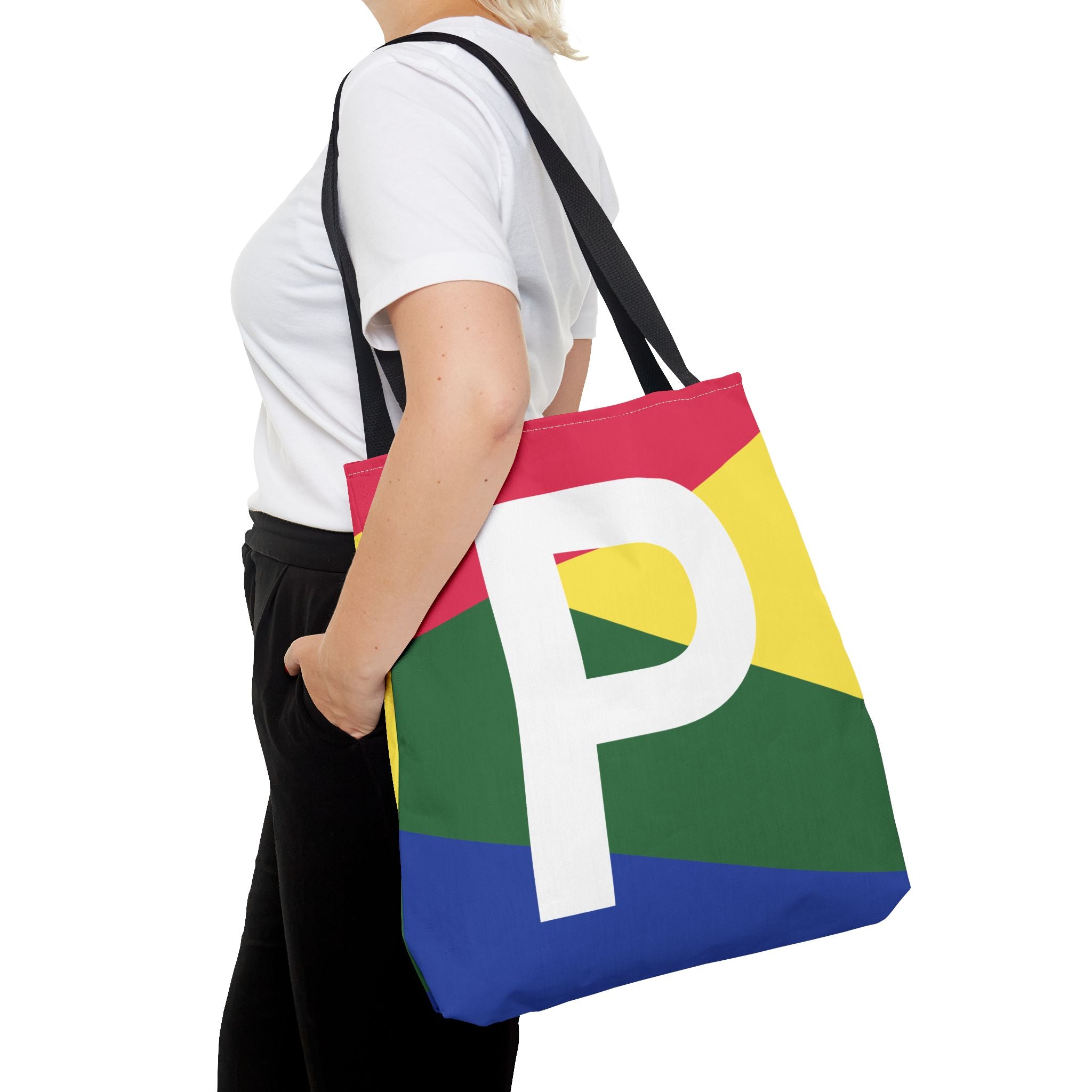 Monogram 'P' Colorblock Tote Bag — Personalized Initial P Shoulder Tote