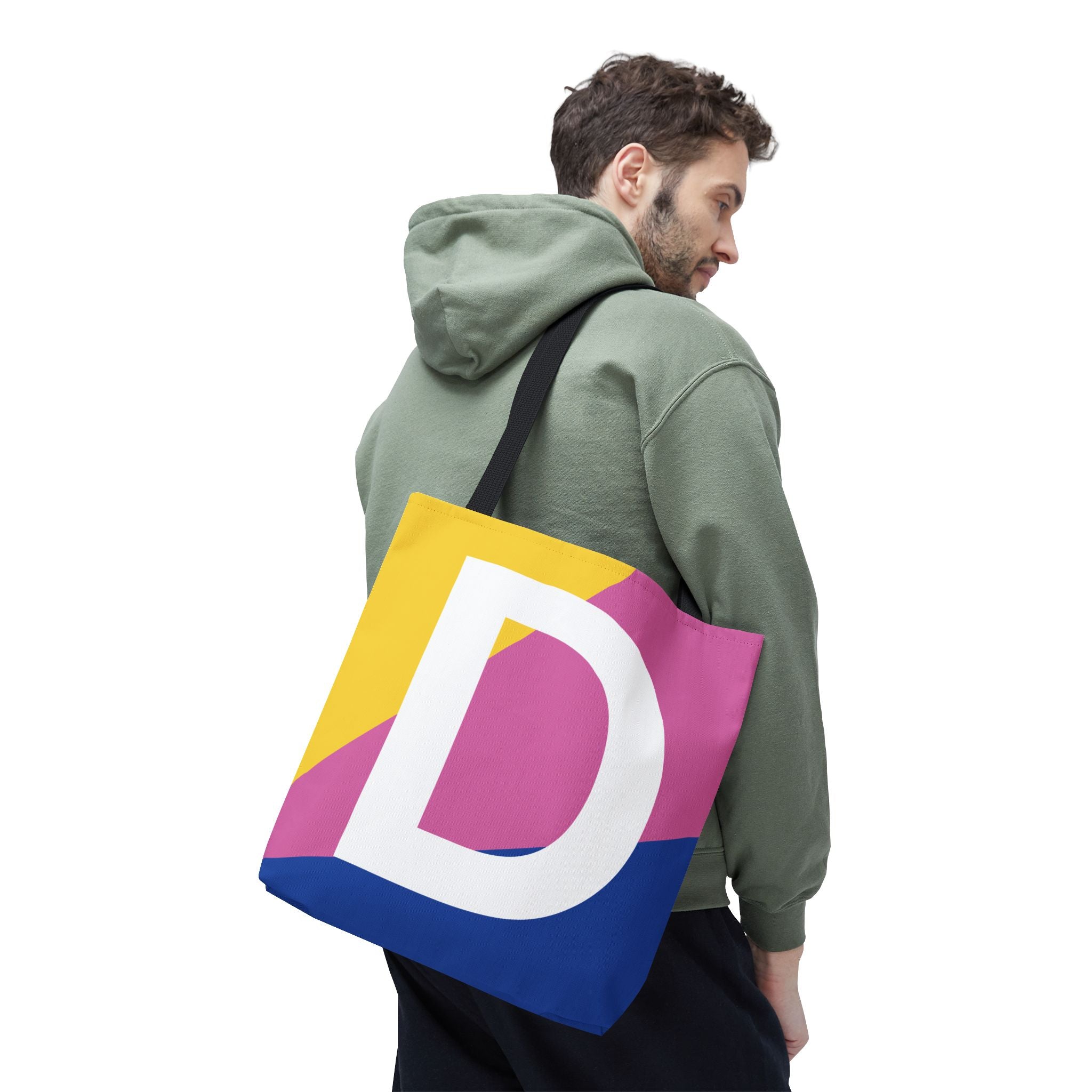 Monogram 'D' Colorblock Tote Bag — Personalized Initial D Shoulder Tote