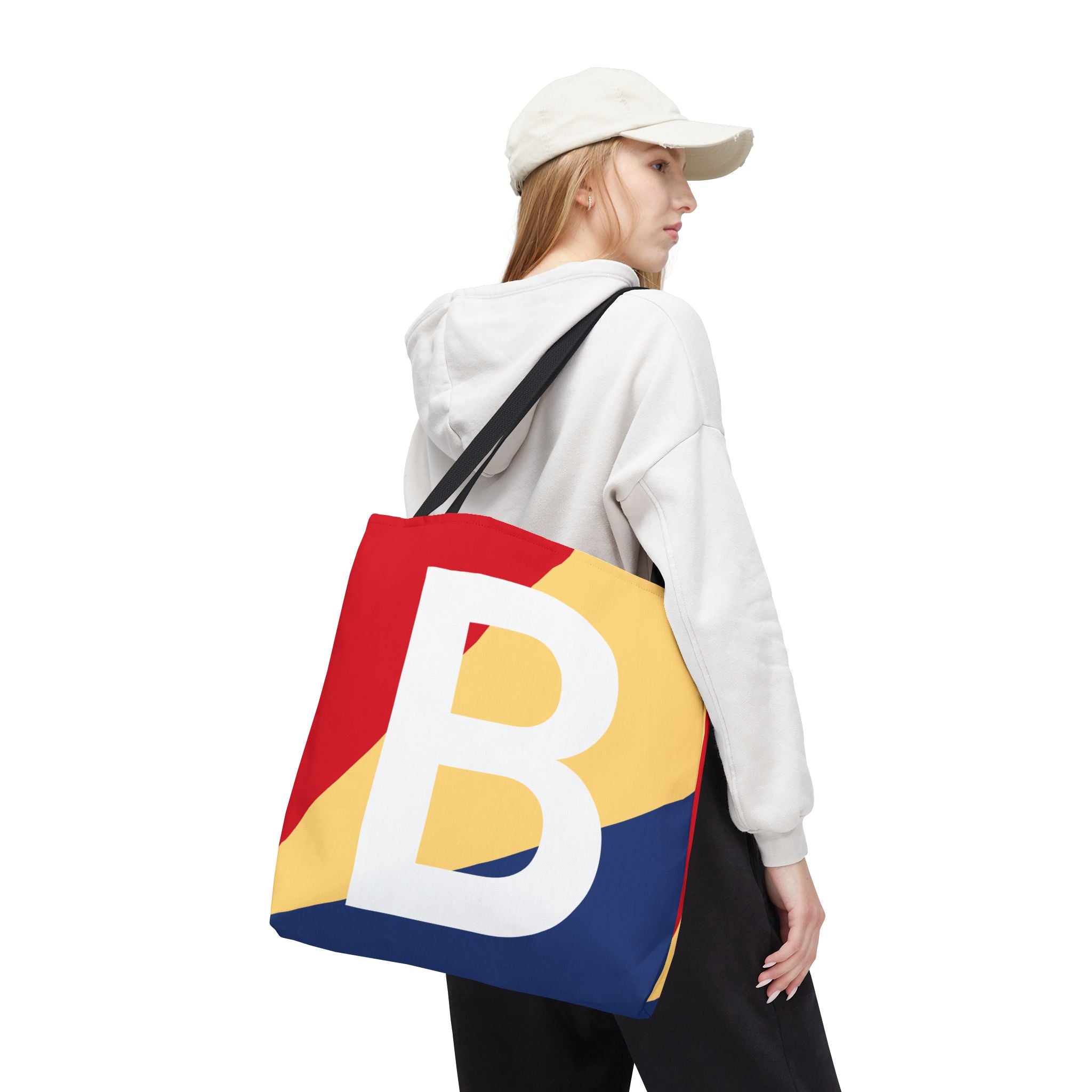 Monogram 'B' Colorblock Tote Bag — Personalized Initial B Shoulder Tote