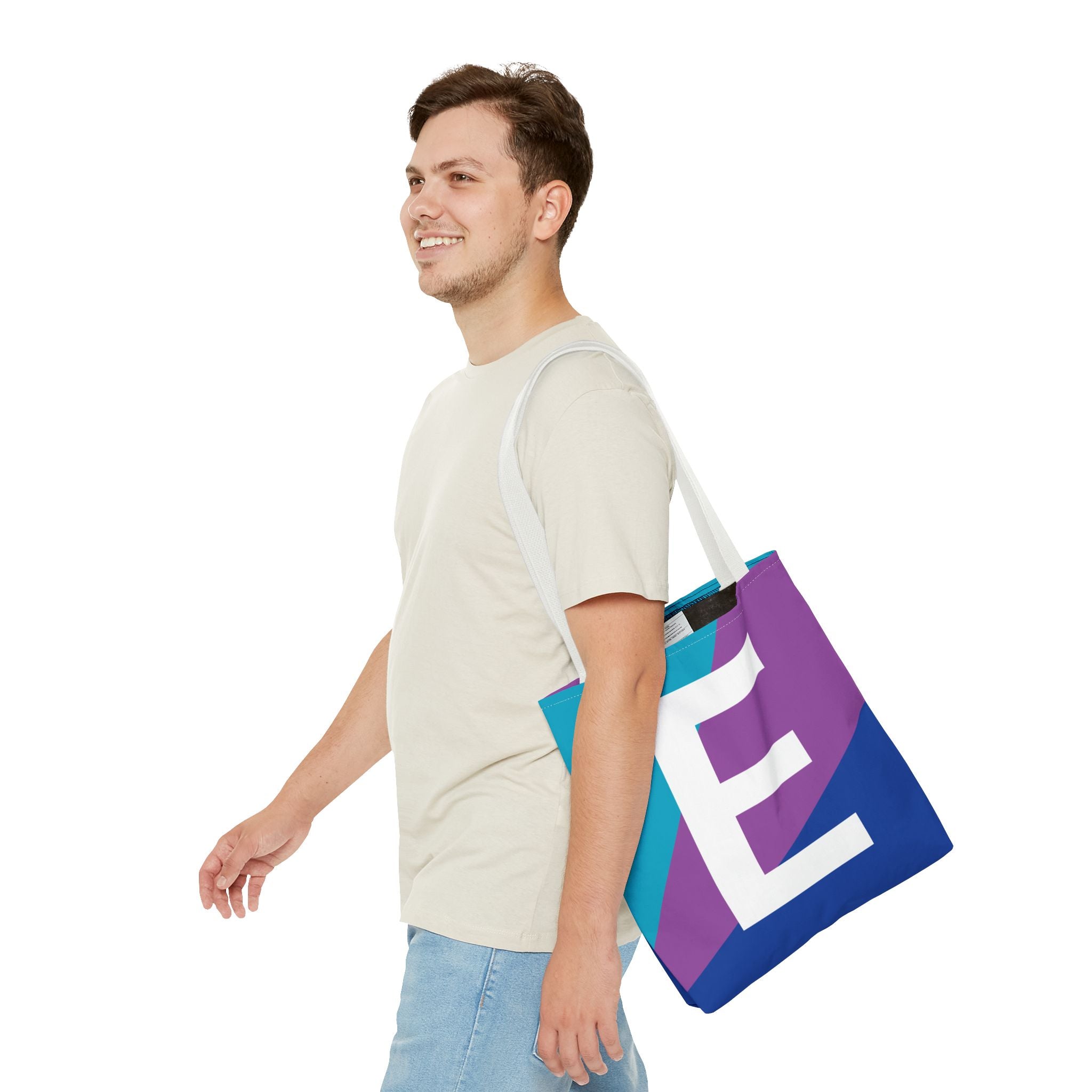 Monogram 'E' Colorblock Tote Bag — Personalized Initial E Shoulder Tote