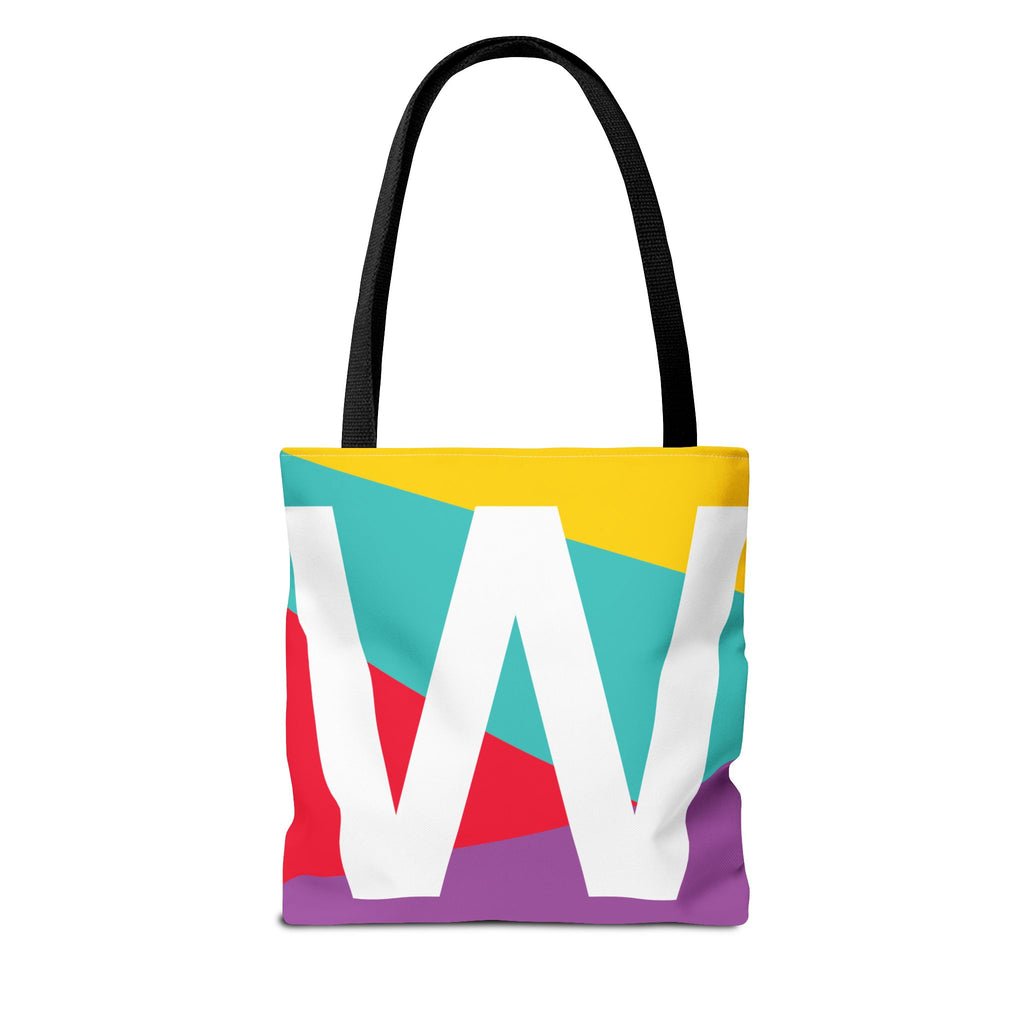 Monogram 'W' Colorblock Tote Bag — Personalized Initial W Shoulder Tote