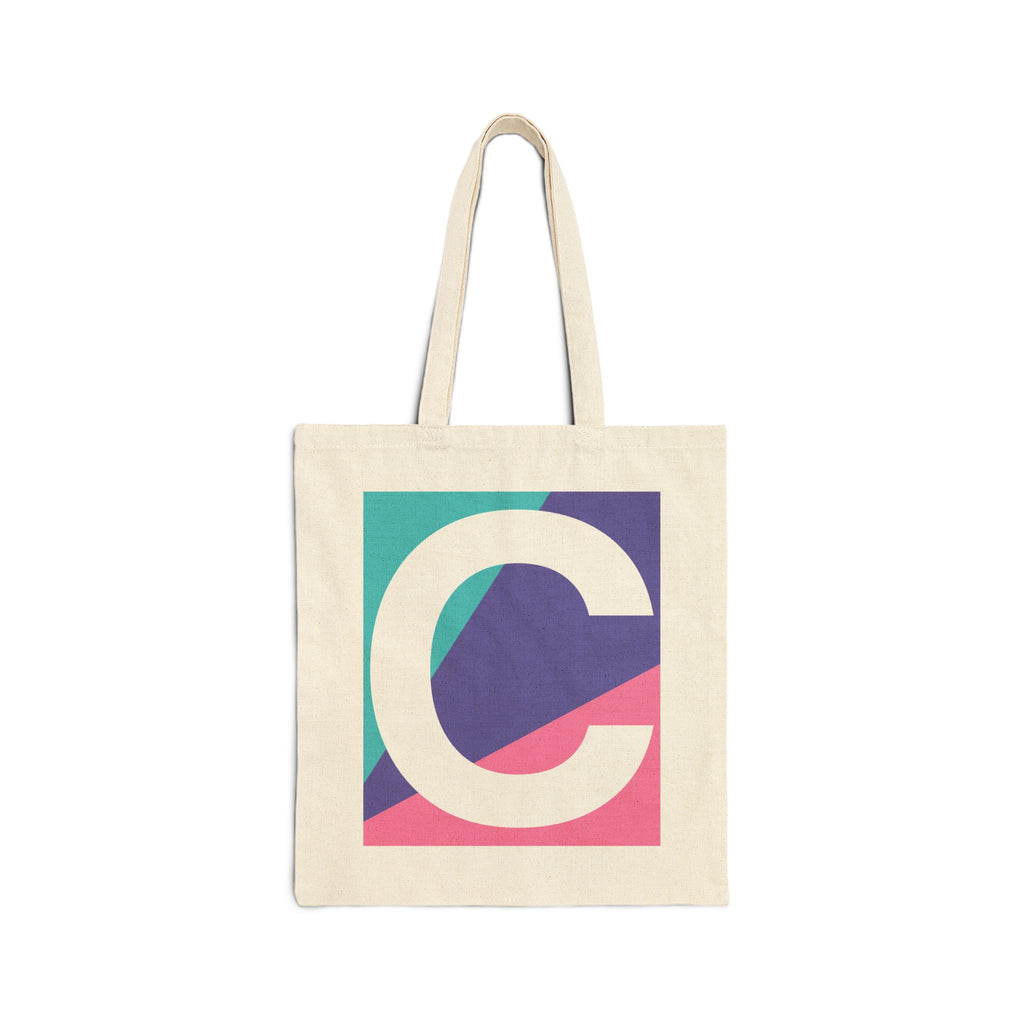 Initial C Colorblock Canvas Tote Bag — Monogram Letter C Reusable Grocery Tote