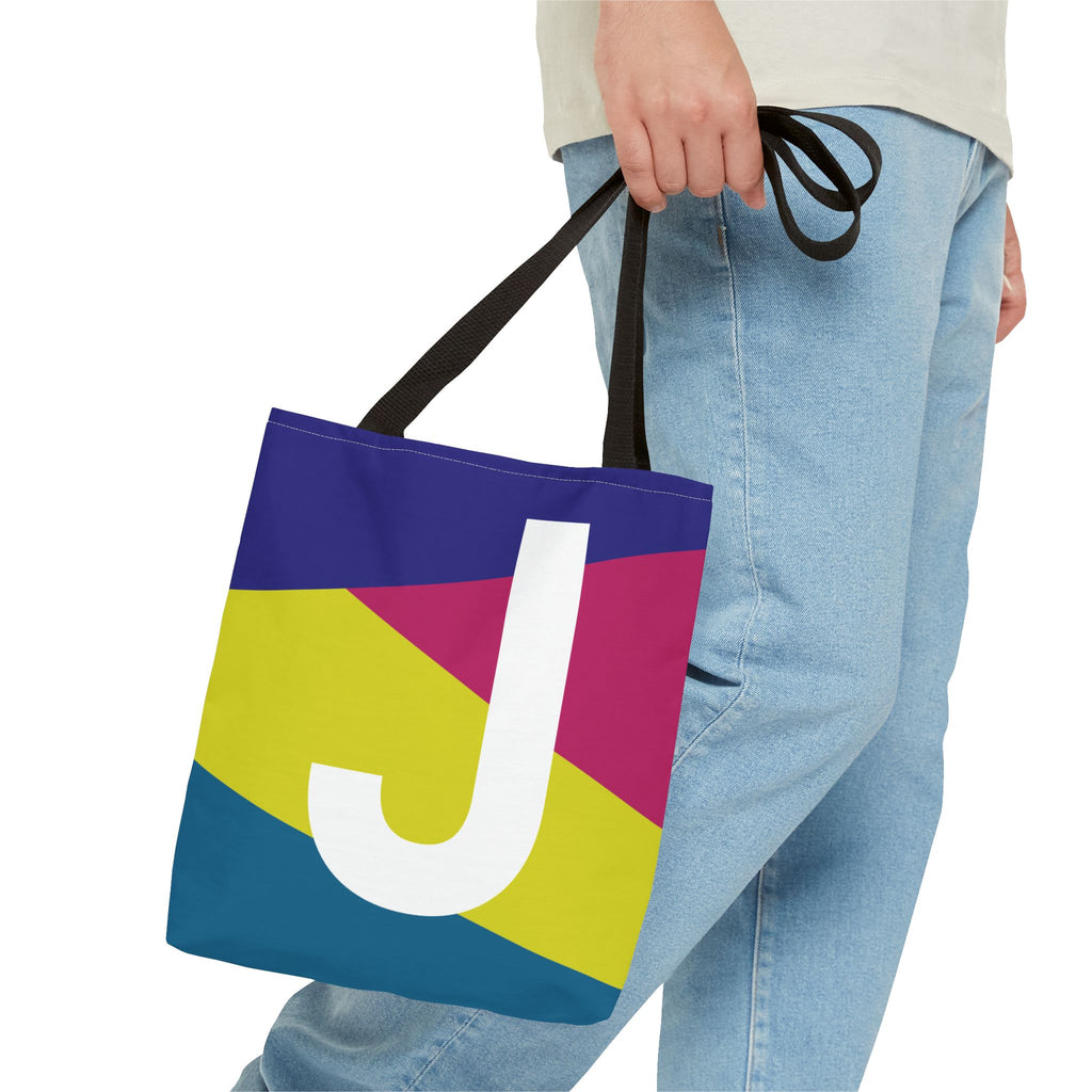 Monogram 'J' Colorblock Tote Bag — Personalized Initial J Shoulder Tote