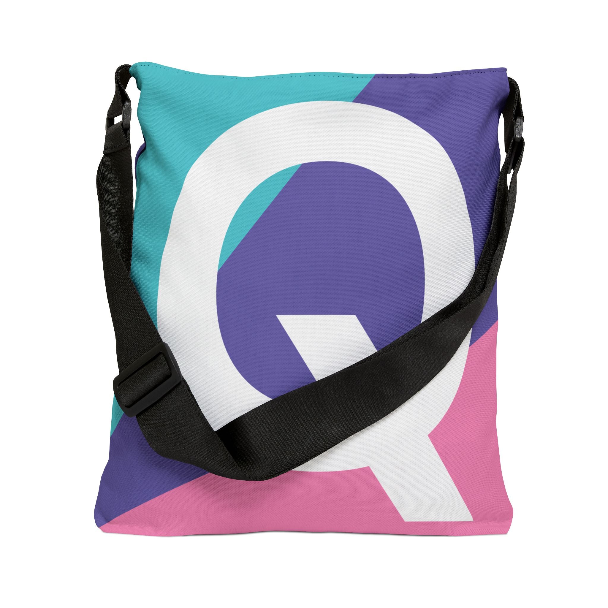 Initial Letter 'Q' Colorblock Adjustable Tote Bag — Monogram Alphabet Shoulder Bag