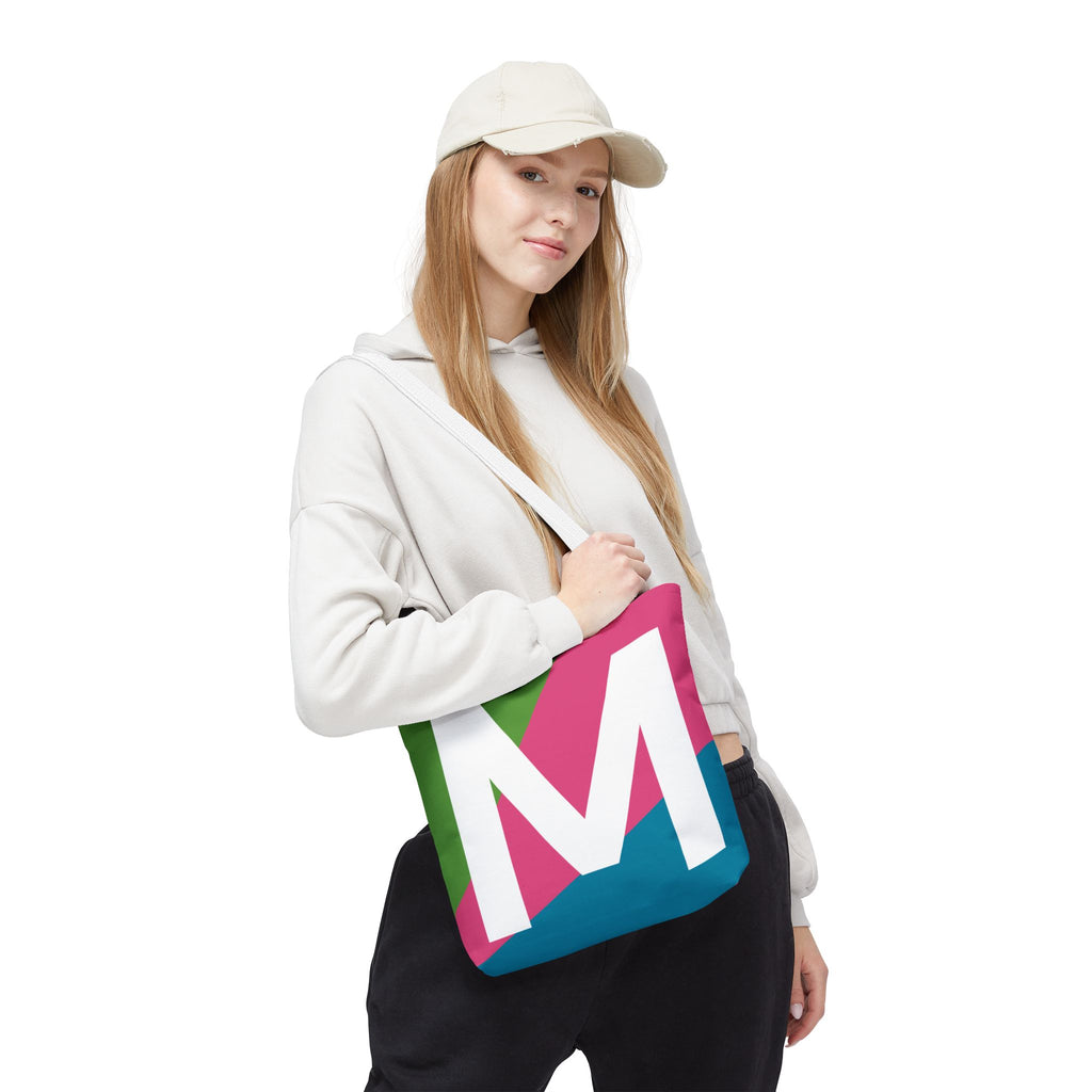 Monogram 'M' Colorblock Tote Bag — Personalized Initial M Shoulder Tote