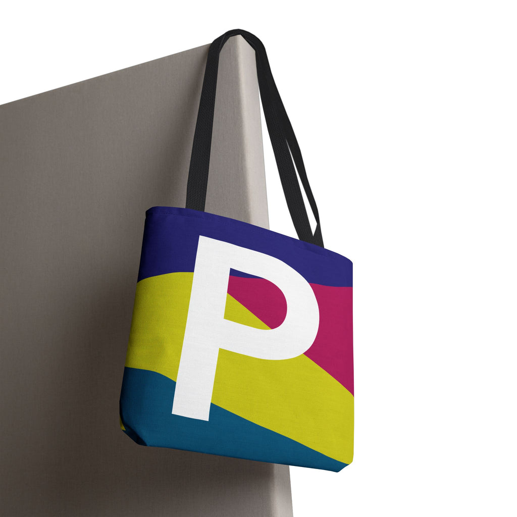 Monogram 'P' Colorblock Tote Bag — Personalized Initial P Shoulder Tote
