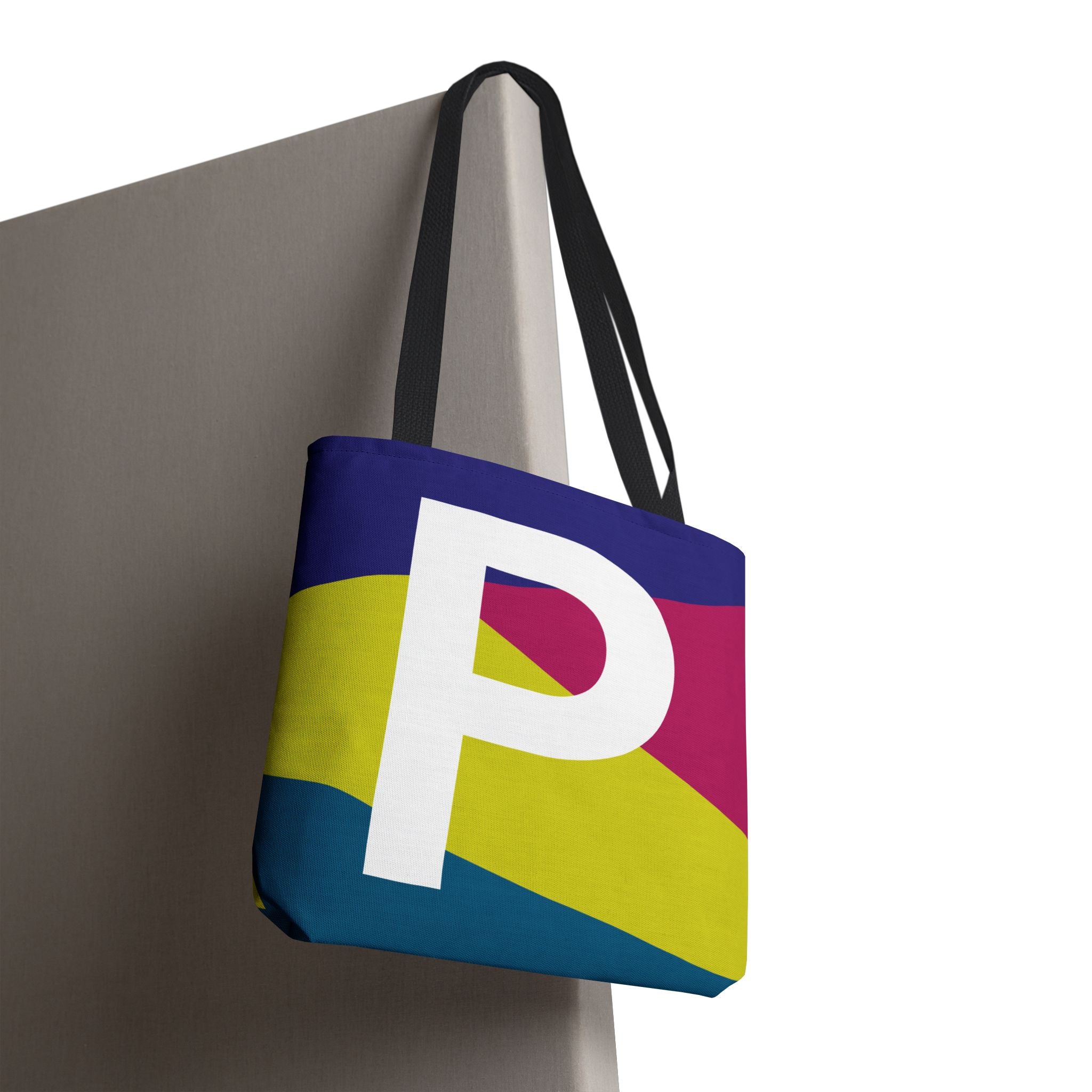 Monogram 'P' Colorblock Tote Bag — Personalized Initial P Shoulder Tote