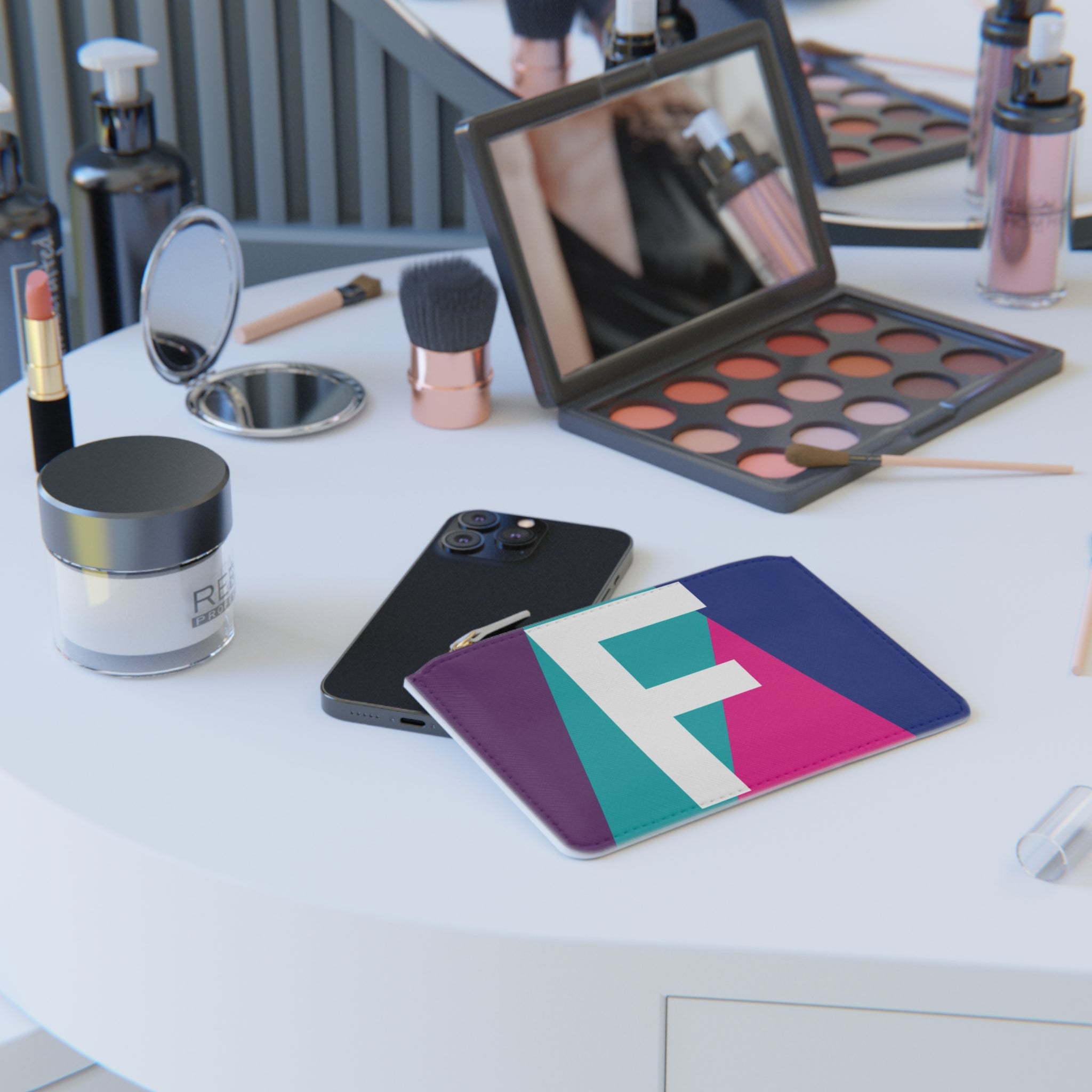 Initial F Mini Clutch — Colorblock Monogram Wristlet Wallet