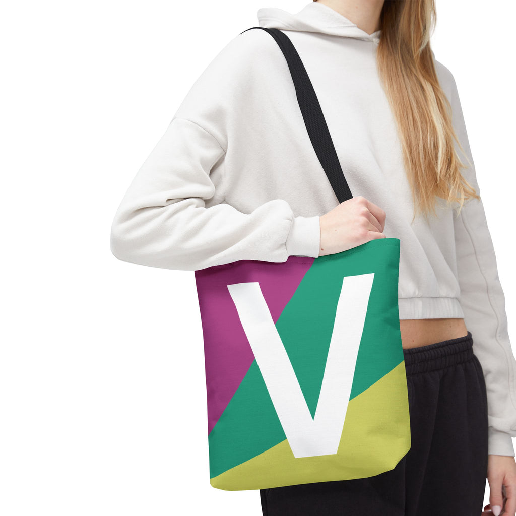 Monogram 'V' Colorblock Tote Bag — Personalized Initial V Shoulder Tote