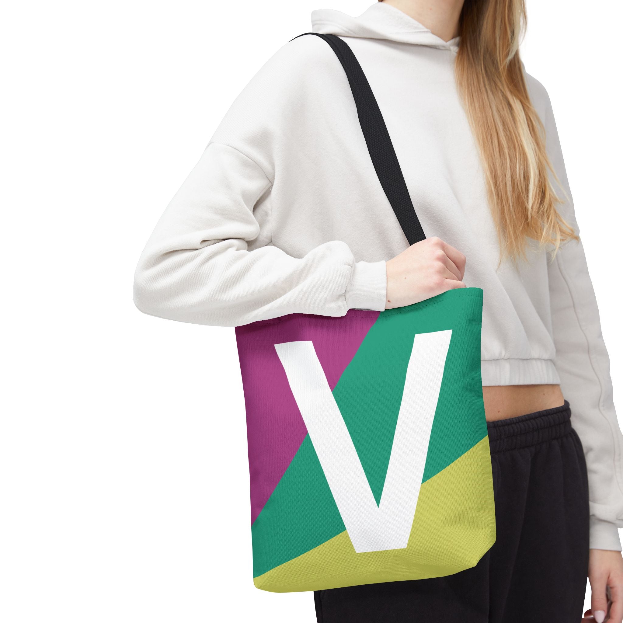 Monogram 'V' Colorblock Tote Bag — Personalized Initial V Shoulder Tote