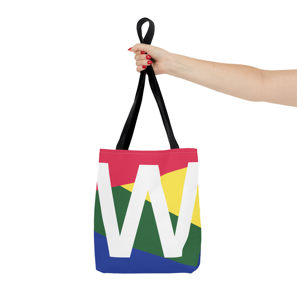 Monogram 'W' Colorblock Tote Bag — Personalized Initial W Shoulder Tote