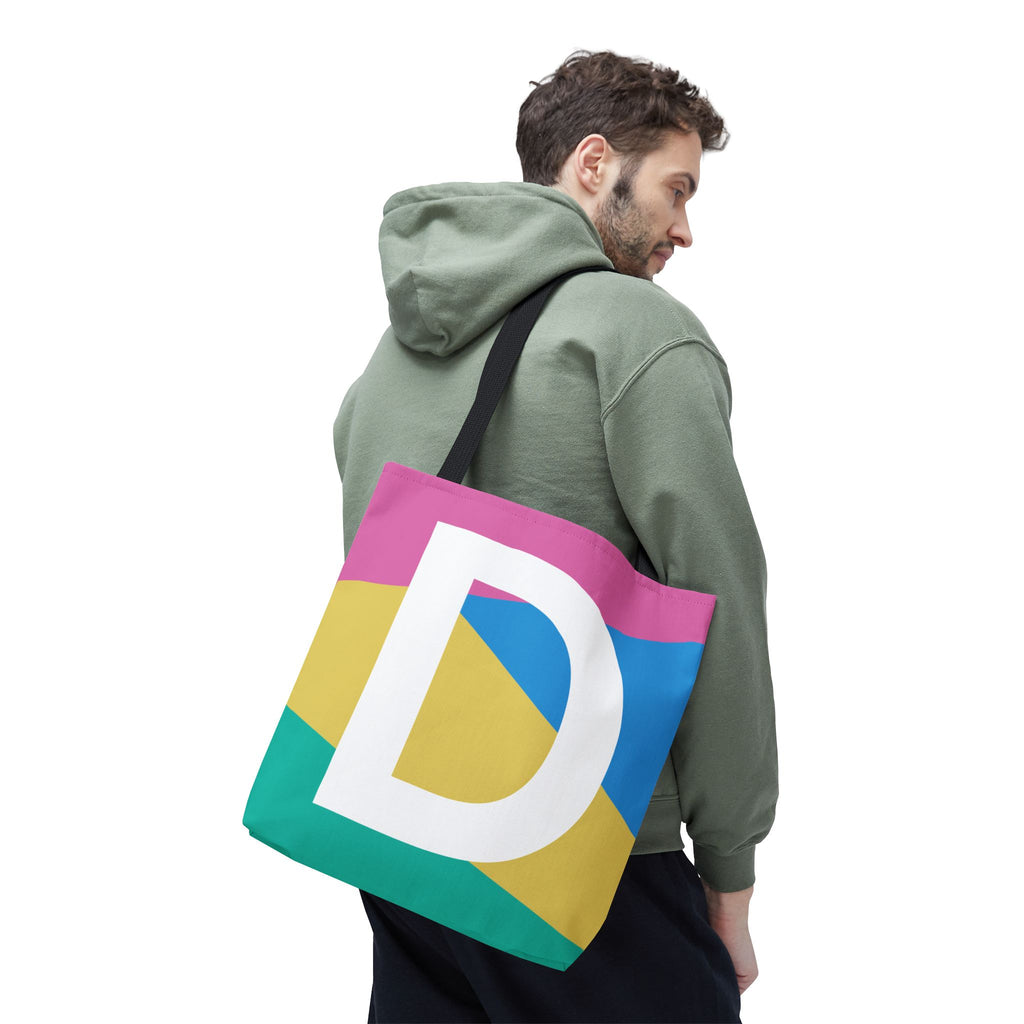 Monogram 'D' Colorblock Tote Bag — Personalized Initial D Shoulder Tote