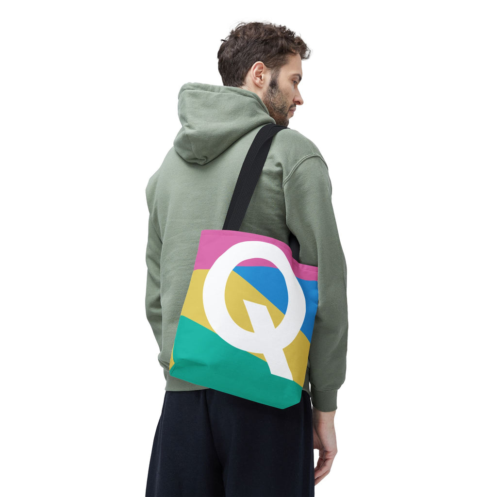 Monogram 'Q' Colorblock Tote Bag — Personalized Initial Q Shoulder Tote
