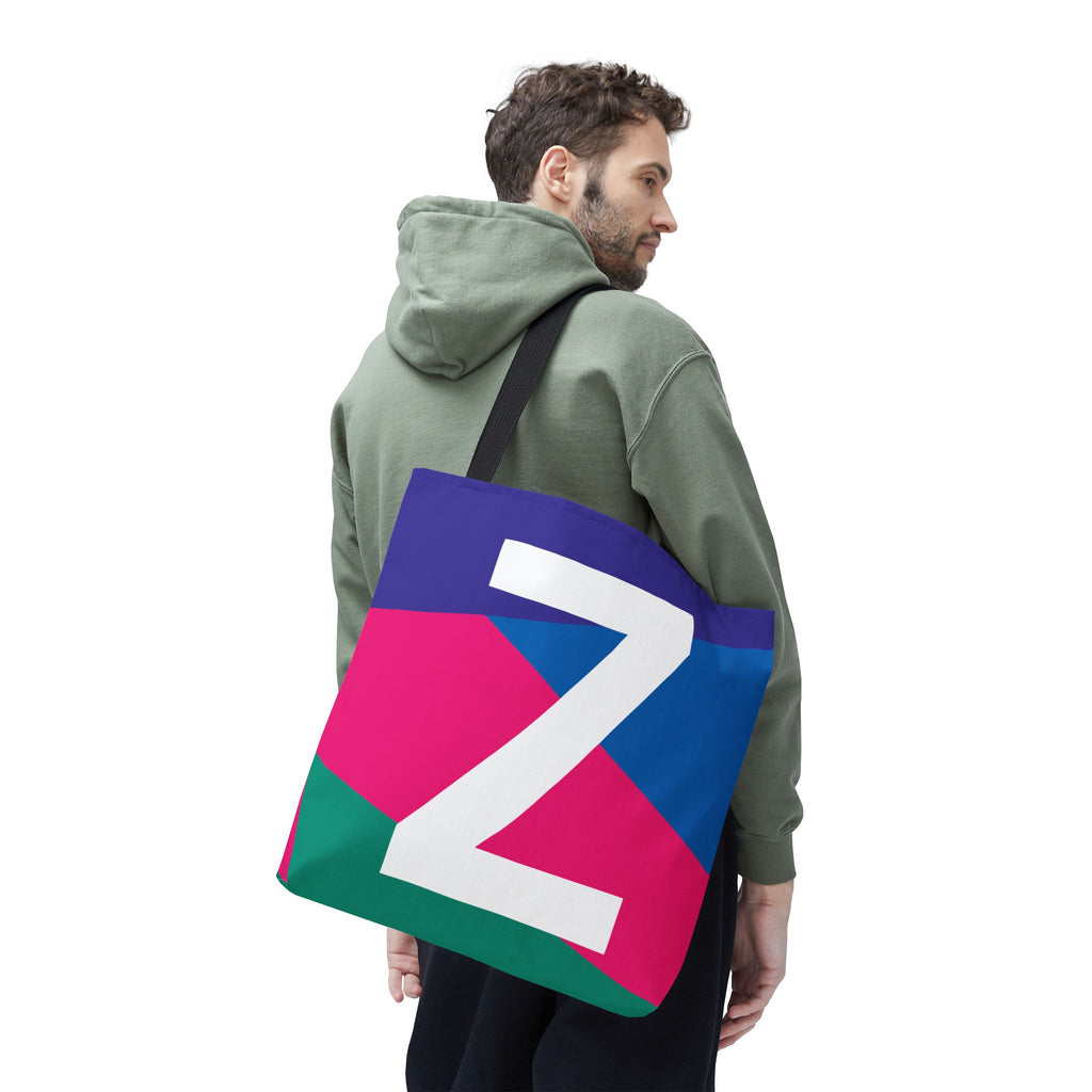 Monogram 'Z' Colorblock Tote Bag — Personalized Initial Z Shoulder Tote