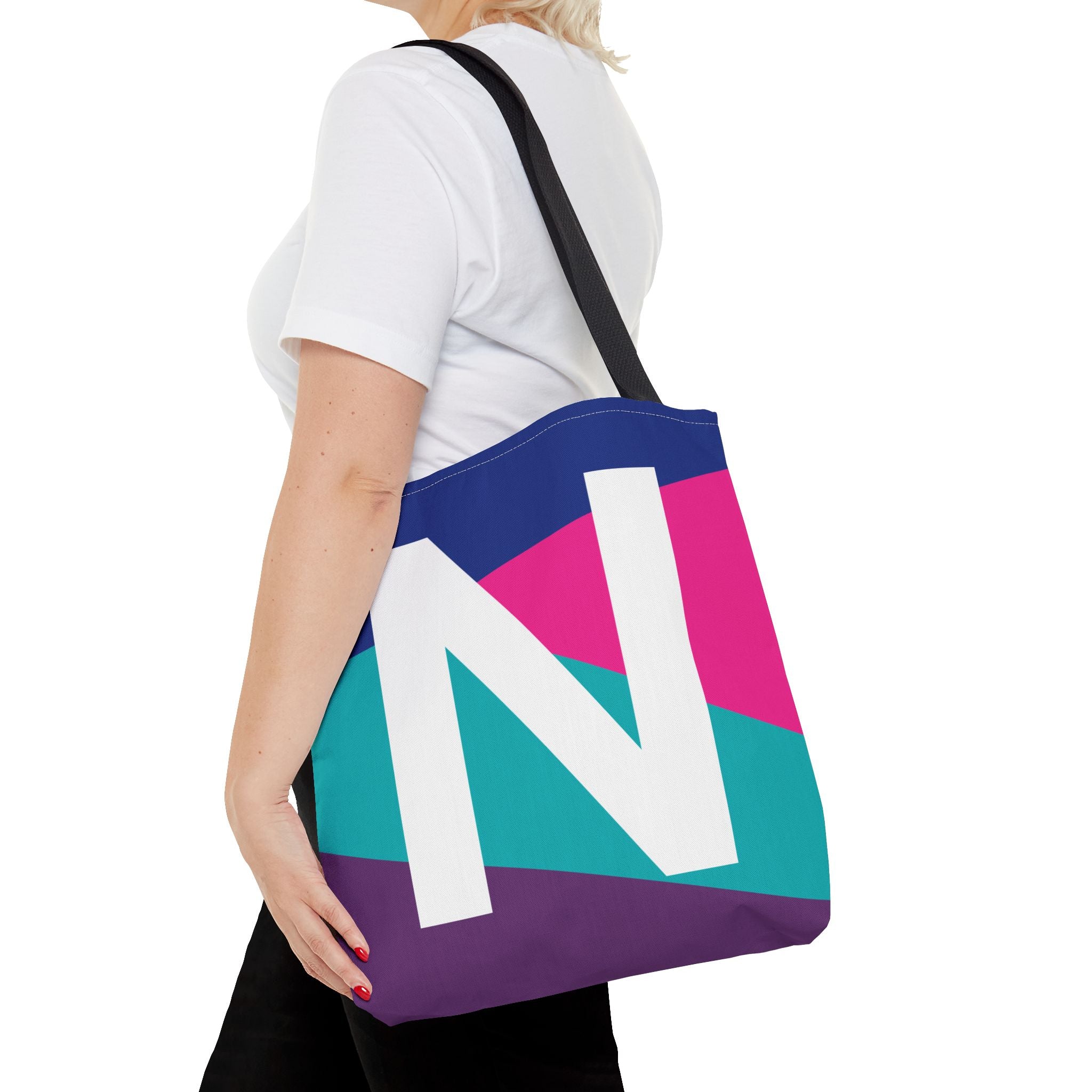 Monogram 'N' Colorblock Tote Bag — Personalized Initial N Shoulder Tote