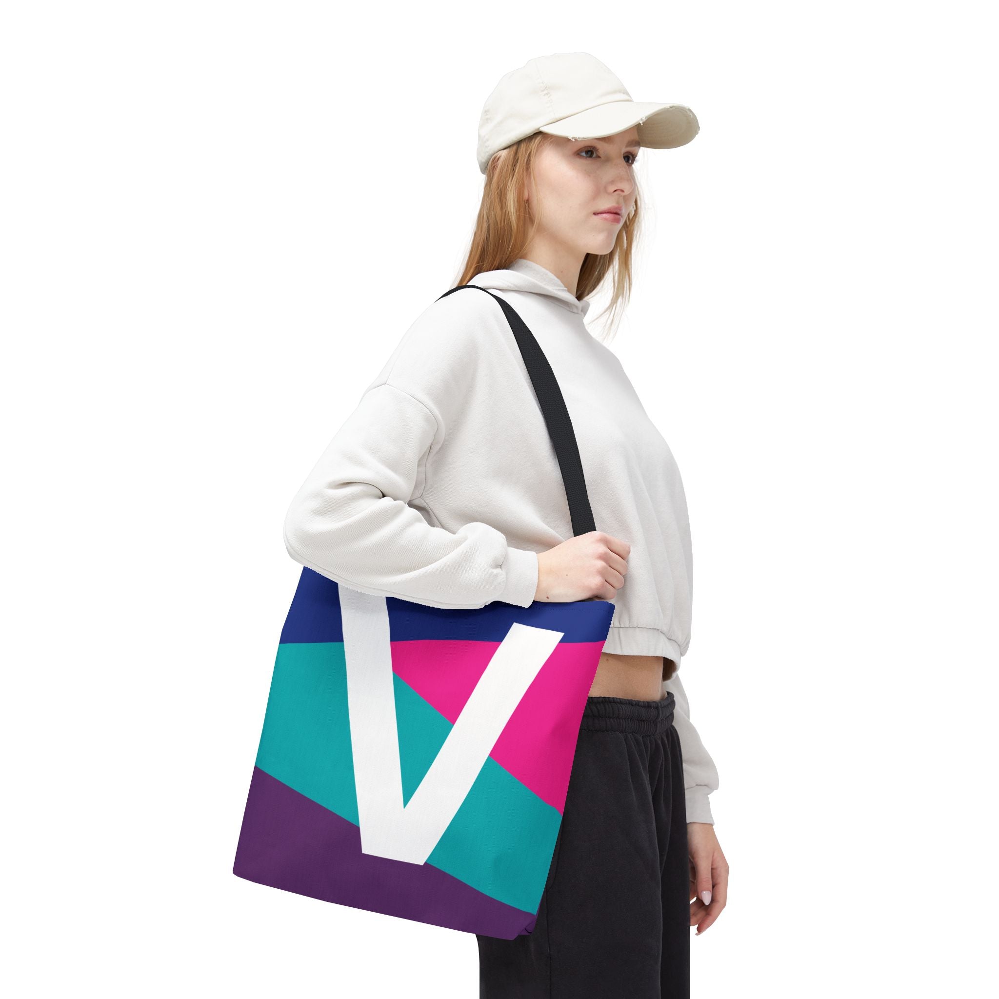 Monogram 'V' Colorblock Tote Bag — Personalized Initial V Shoulder Tote