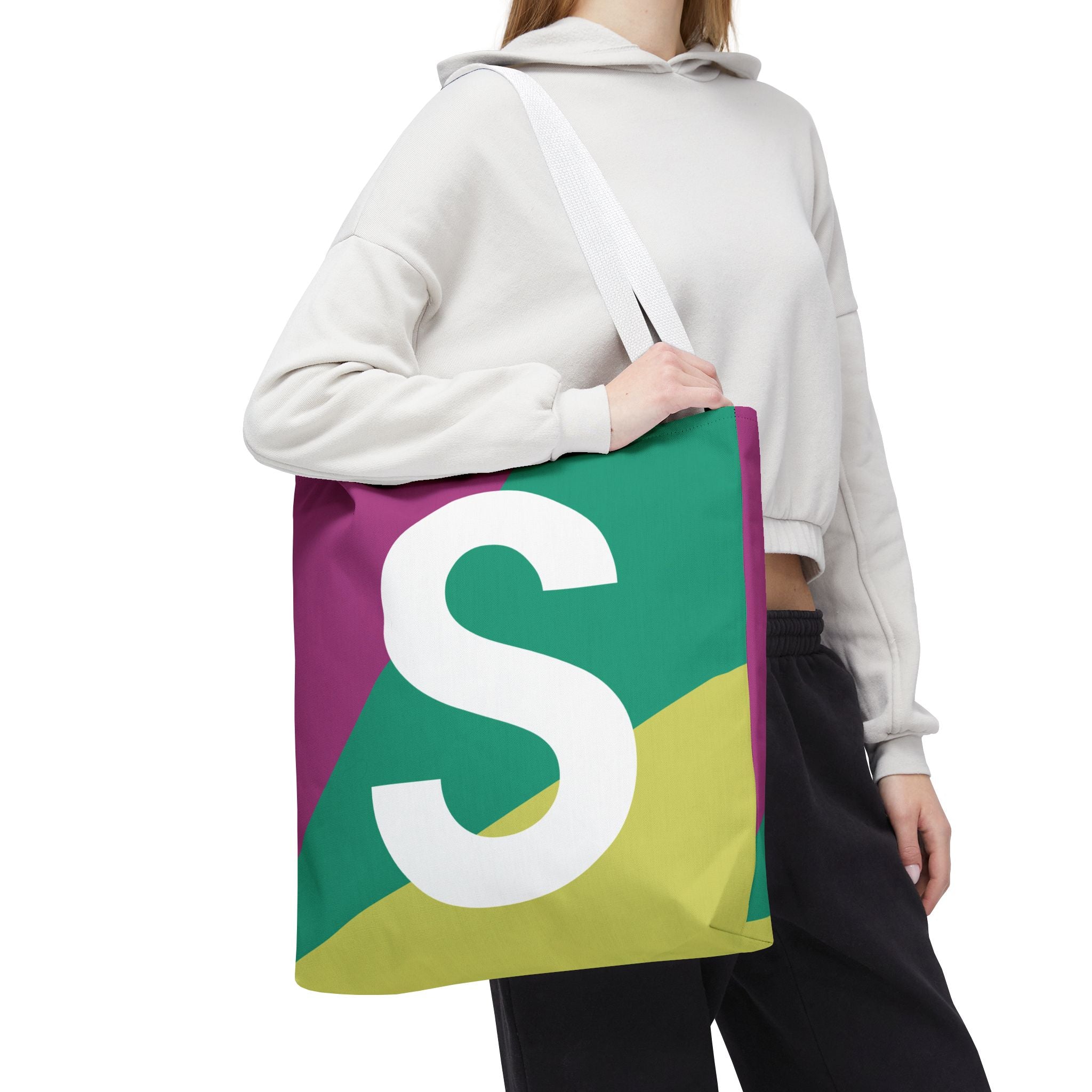 Monogram 'S' Colorblock Tote Bag — Personalized Initial S Shoulder Tote