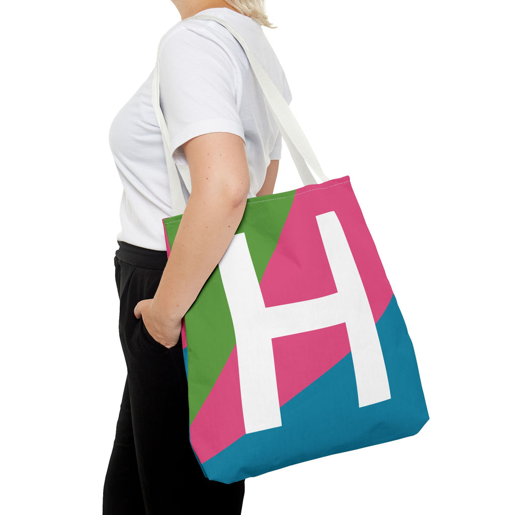 Monogram 'H' Colorblock Tote Bag — Personalized Initial H Shoulder Tote