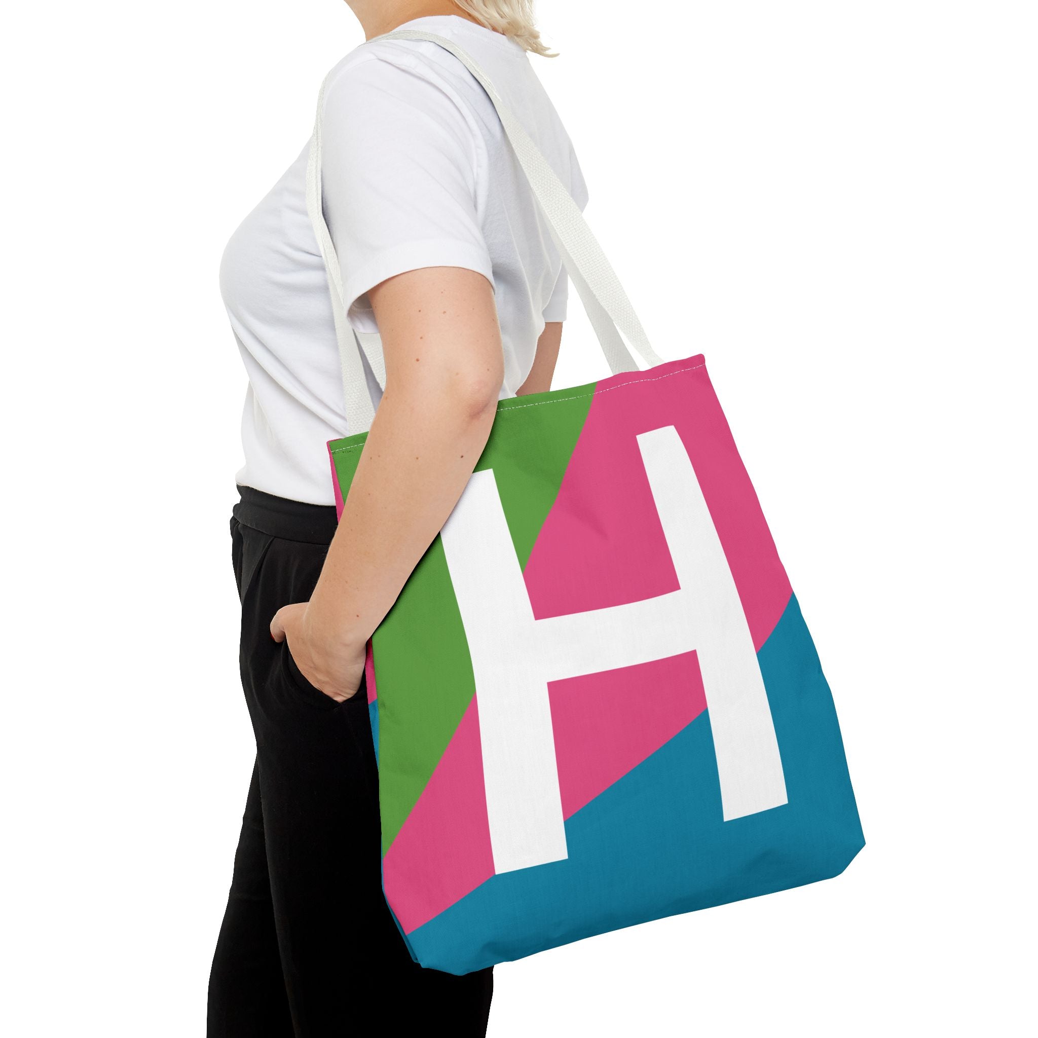 Monogram 'H' Colorblock Tote Bag — Personalized Initial H Shoulder Tote