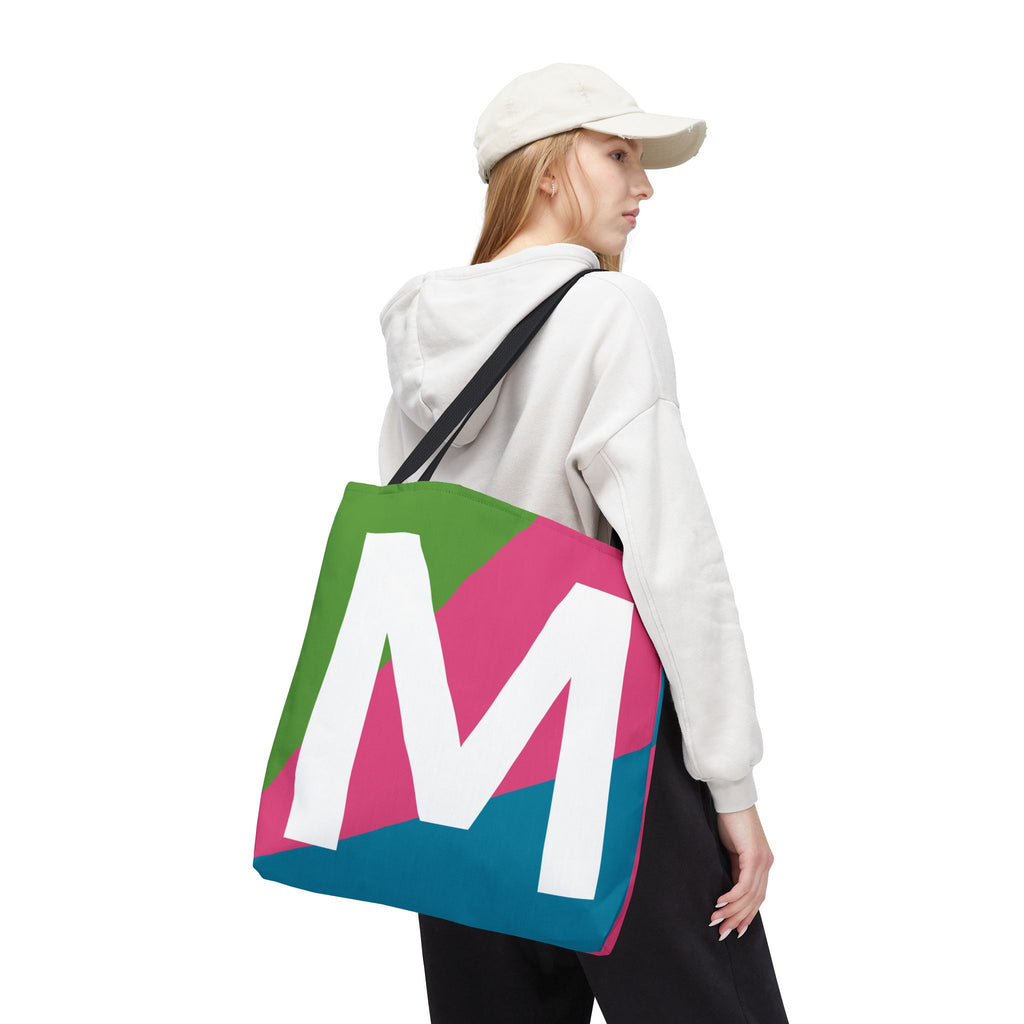 Monogram 'M' Colorblock Tote Bag — Personalized Initial M Shoulder Tote