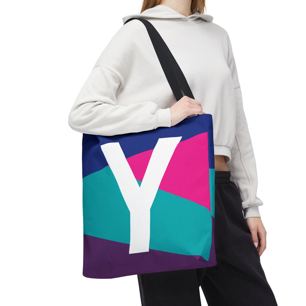 Monogram 'Y' Colorblock Tote Bag — Personalized Initial Y Shoulder Tote