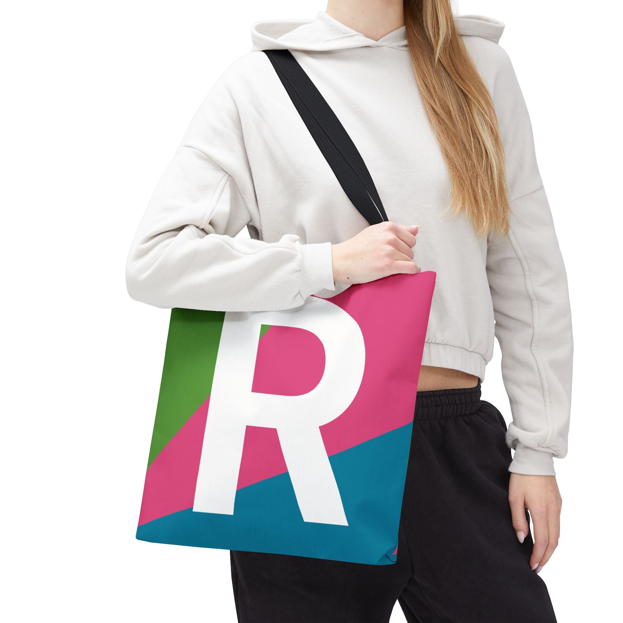 Monogram 'R' Colorblock Tote Bag — Personalized Initial R Shoulder Tote