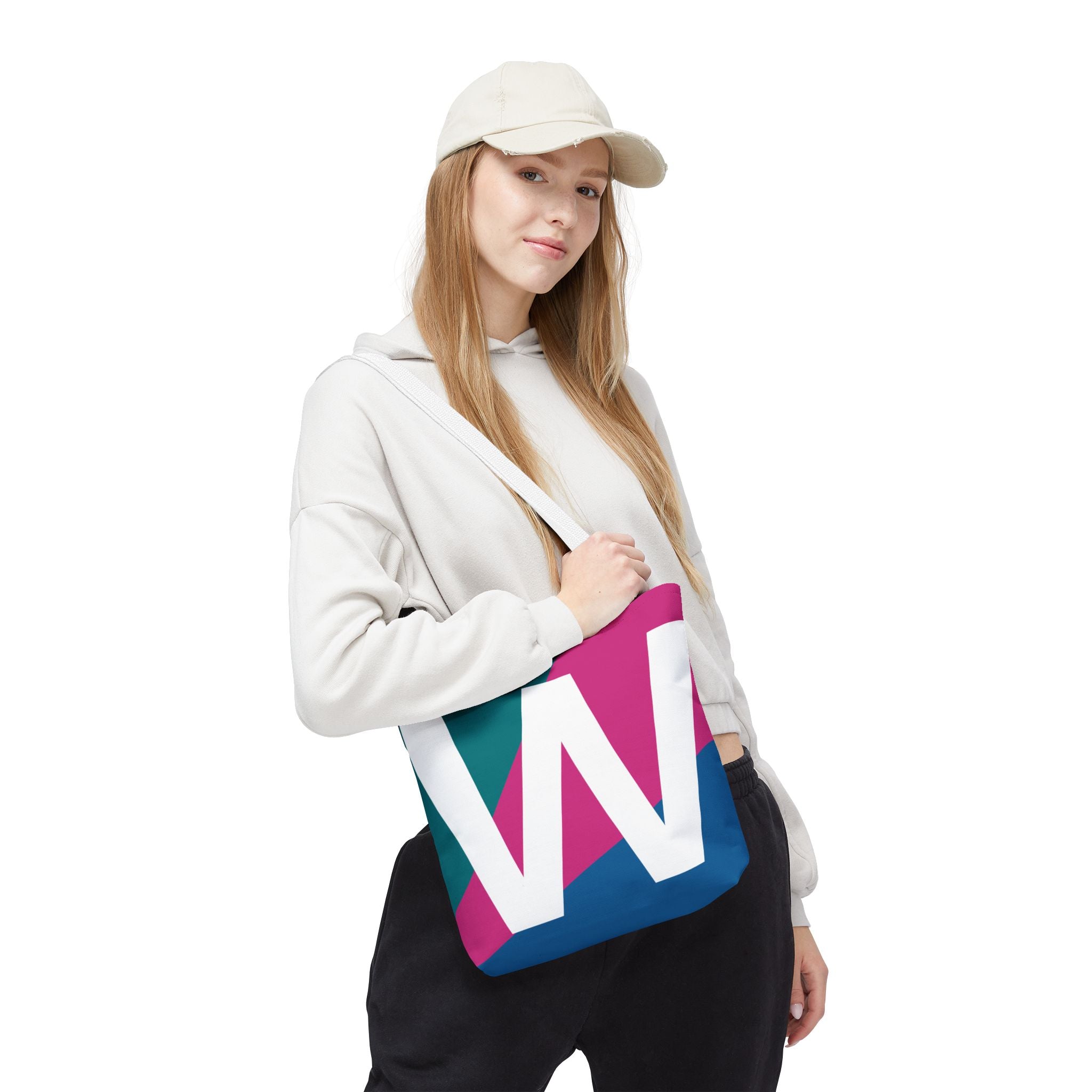 Monogram 'W' Colorblock Tote Bag — Personalized Initial W Shoulder Tote