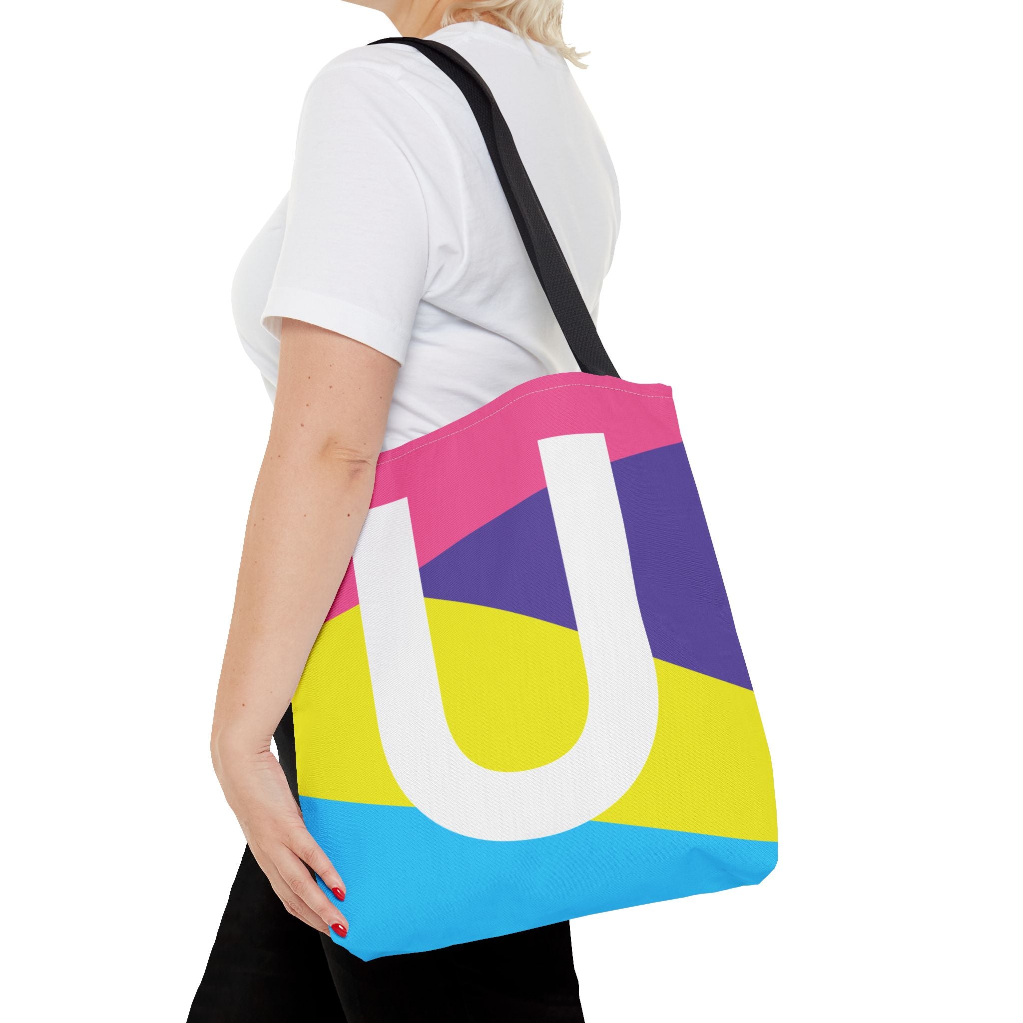 Monogram 'U' Colorblock Tote Bag — Personalized Initial U Shoulder Tote