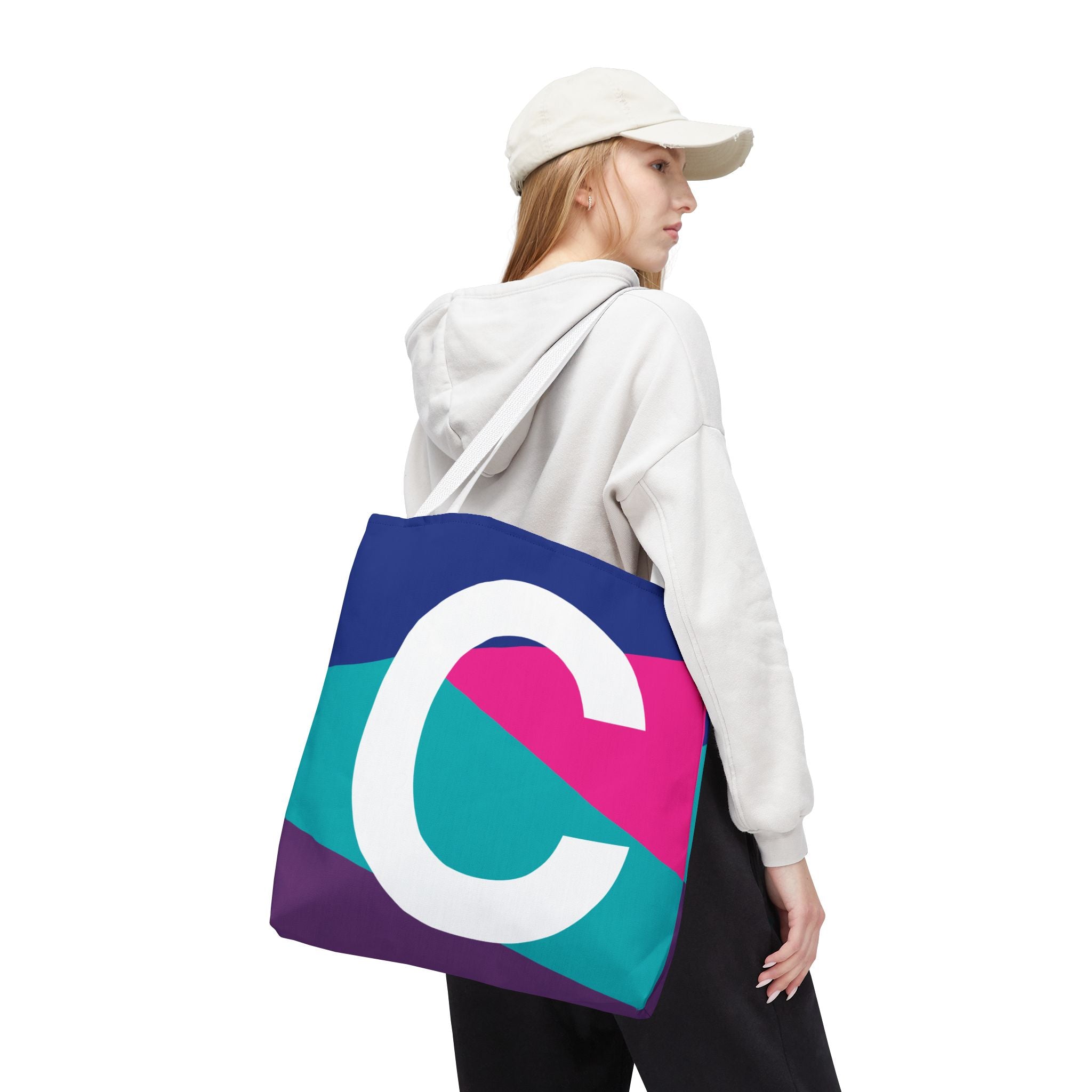 Monogram 'C' Colorblock Tote Bag — Personalized Initial C Shoulder Tote