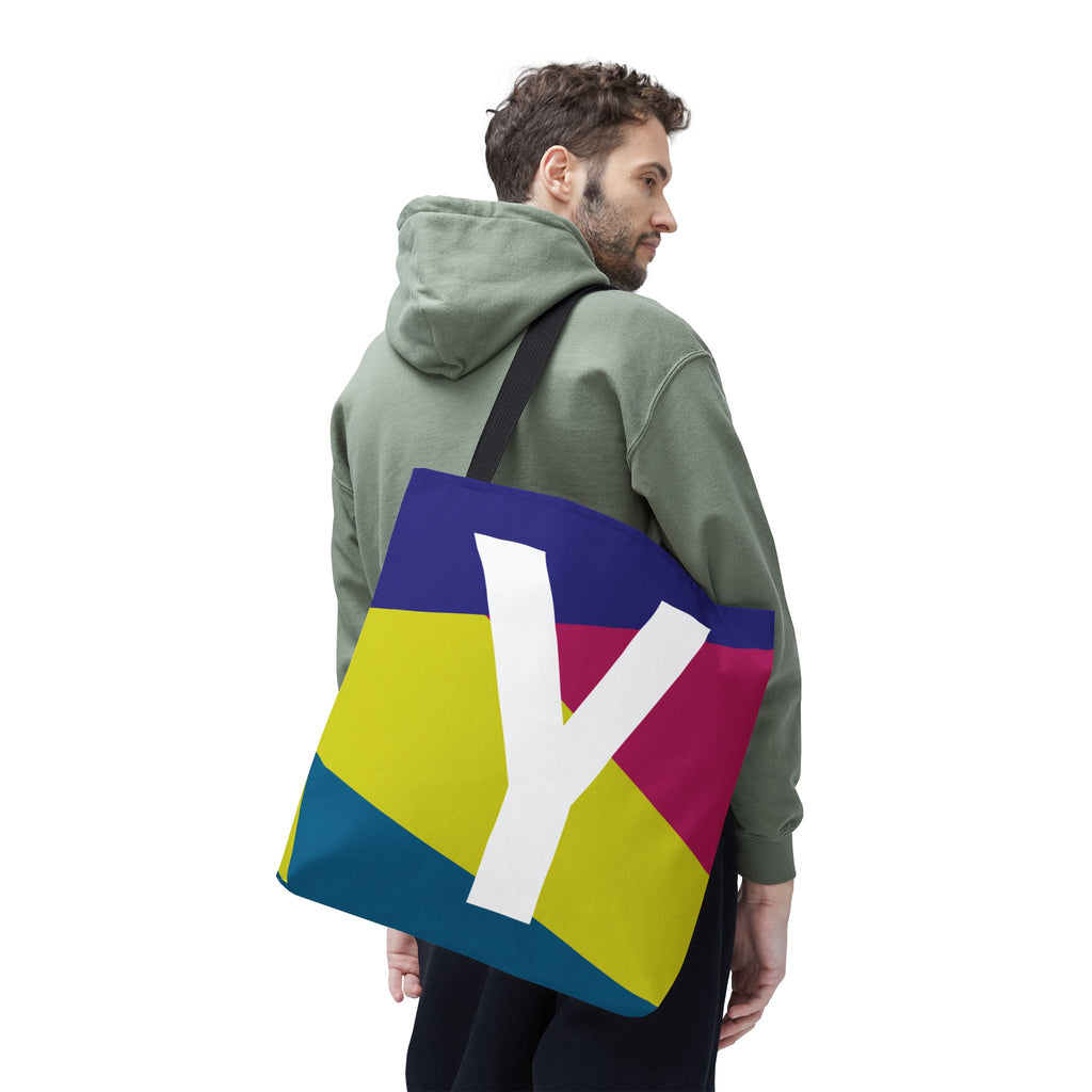 Monogram 'Y' Colorblock Tote Bag — Personalized Initial Y Shoulder Tote