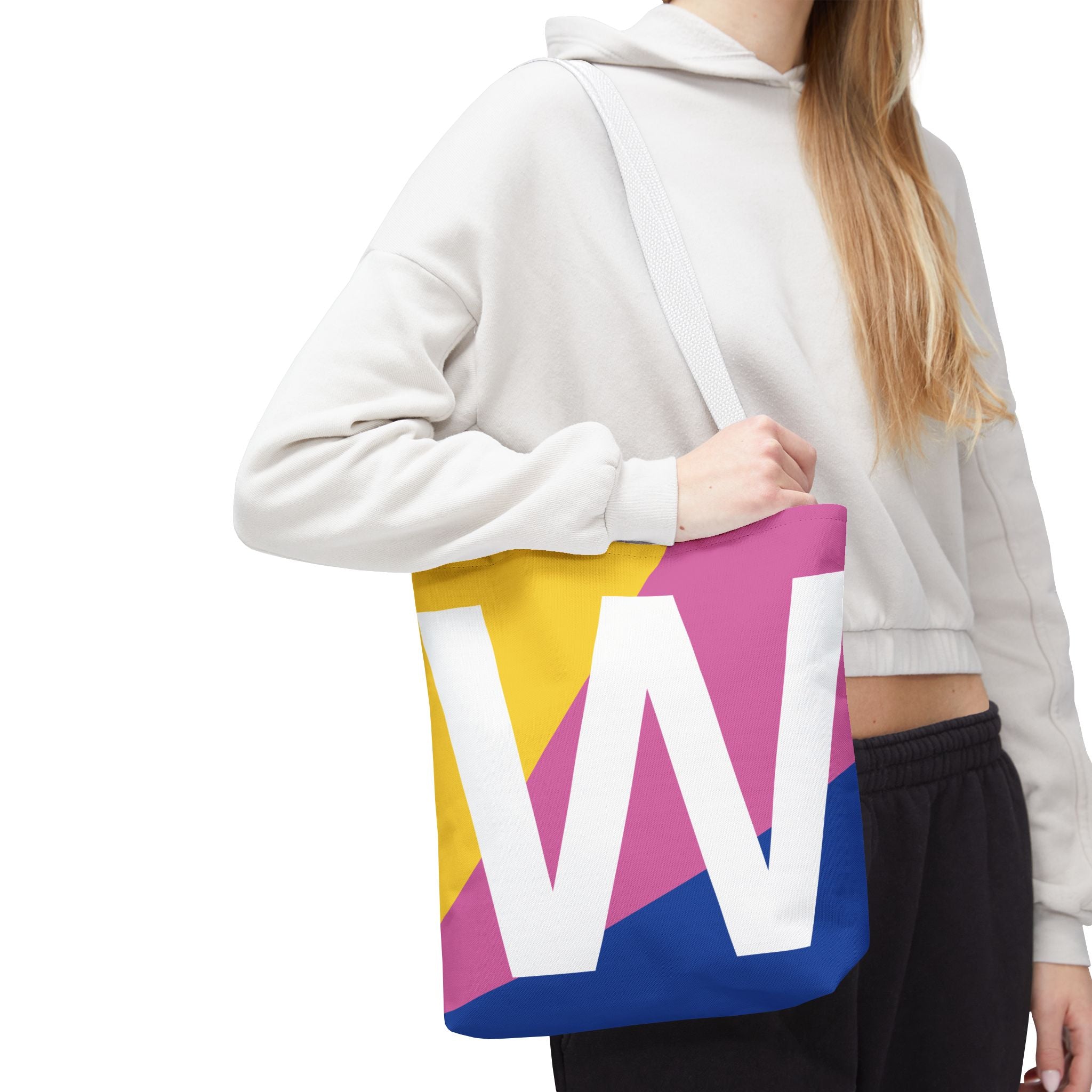 Monogram 'W' Colorblock Tote Bag — Personalized Initial W Shoulder Tote