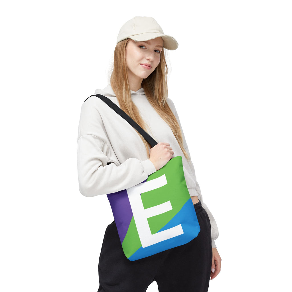 Monogram 'E' Colorblock Tote Bag — Personalized Initial E Shoulder Tote