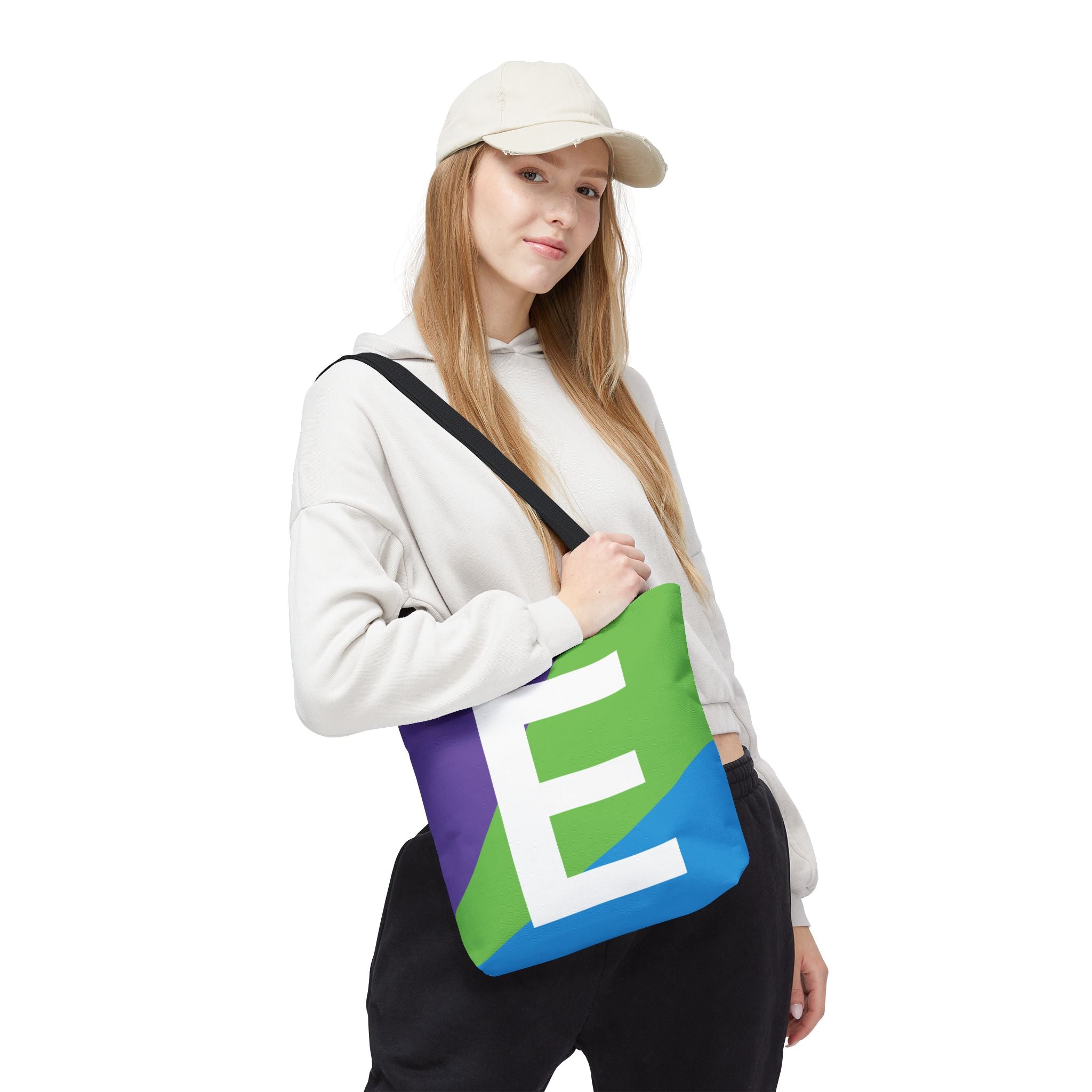 Monogram 'E' Colorblock Tote Bag — Personalized Initial E Shoulder Tote