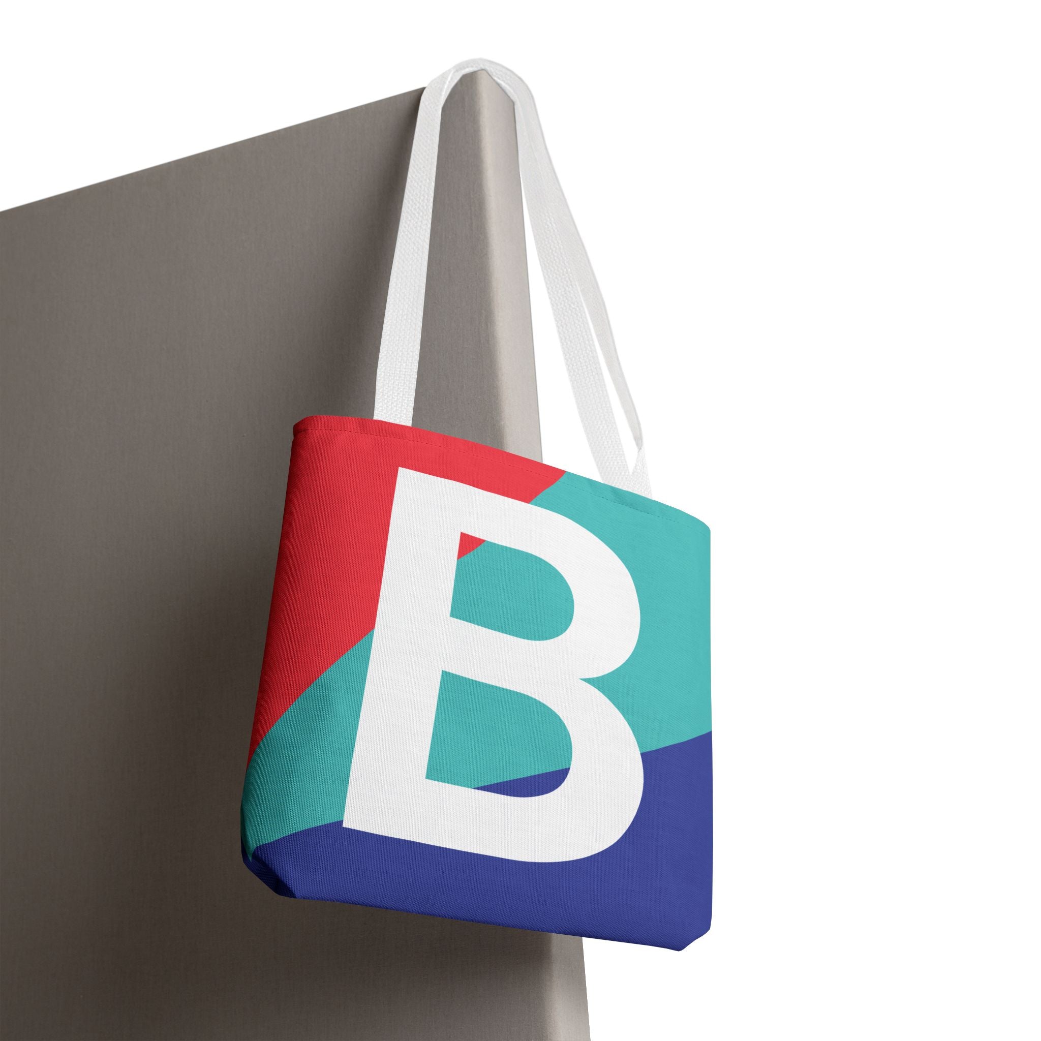 Monogram 'B' Colorblock Tote Bag — Personalized Initial B Shoulder Tote