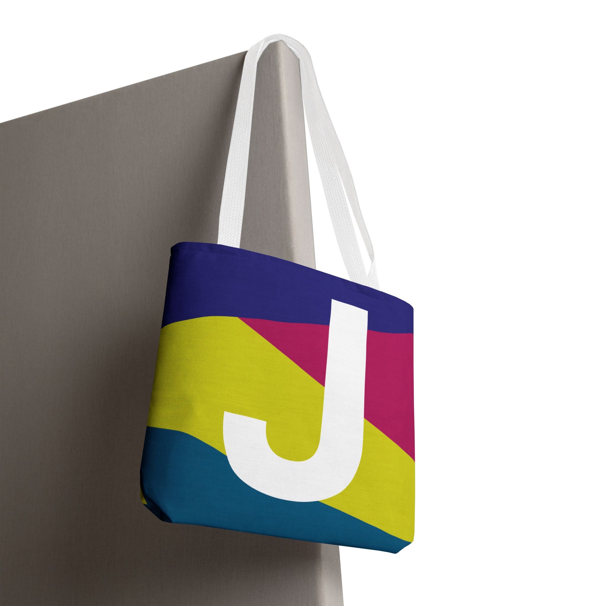 Monogram 'J' Colorblock Tote Bag — Personalized Initial J Shoulder Tote