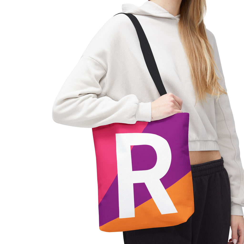 Monogram 'R' Colorblock Tote Bag — Personalized Initial R Shoulder Tote