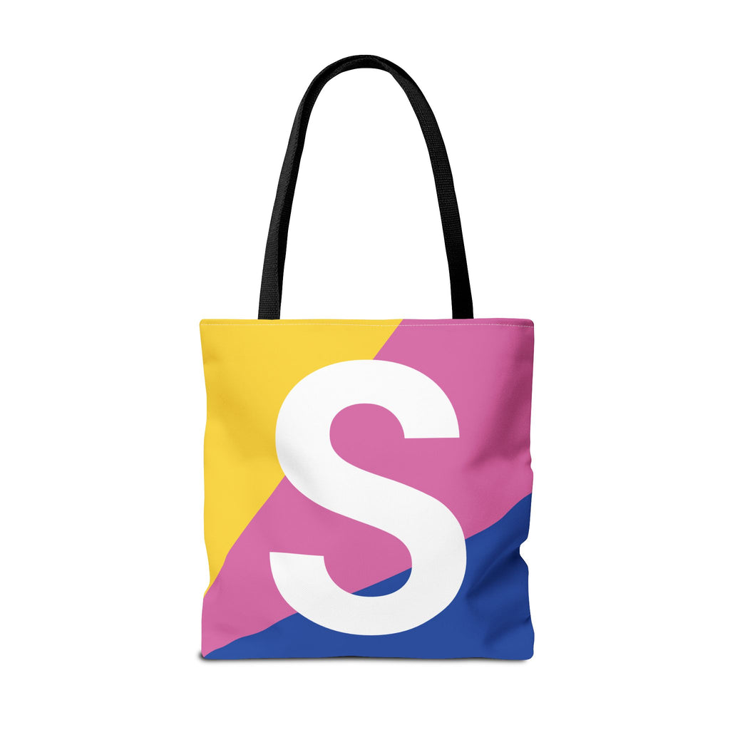 Monogram 'S' Colorblock Tote Bag — Personalized Initial S Shoulder Tote