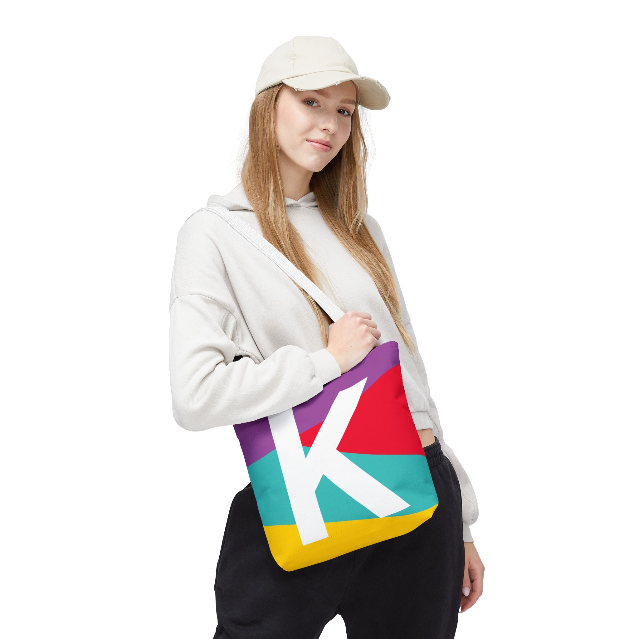 Monogram 'K' Colorblock Tote Bag — Personalized Initial K Shoulder Tote