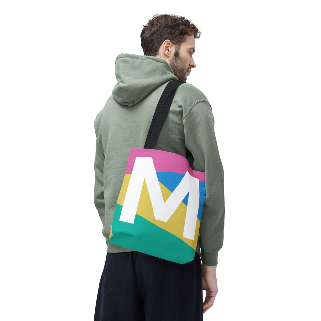 Monogram 'M' Colorblock Tote Bag — Personalized Initial M Shoulder Tote