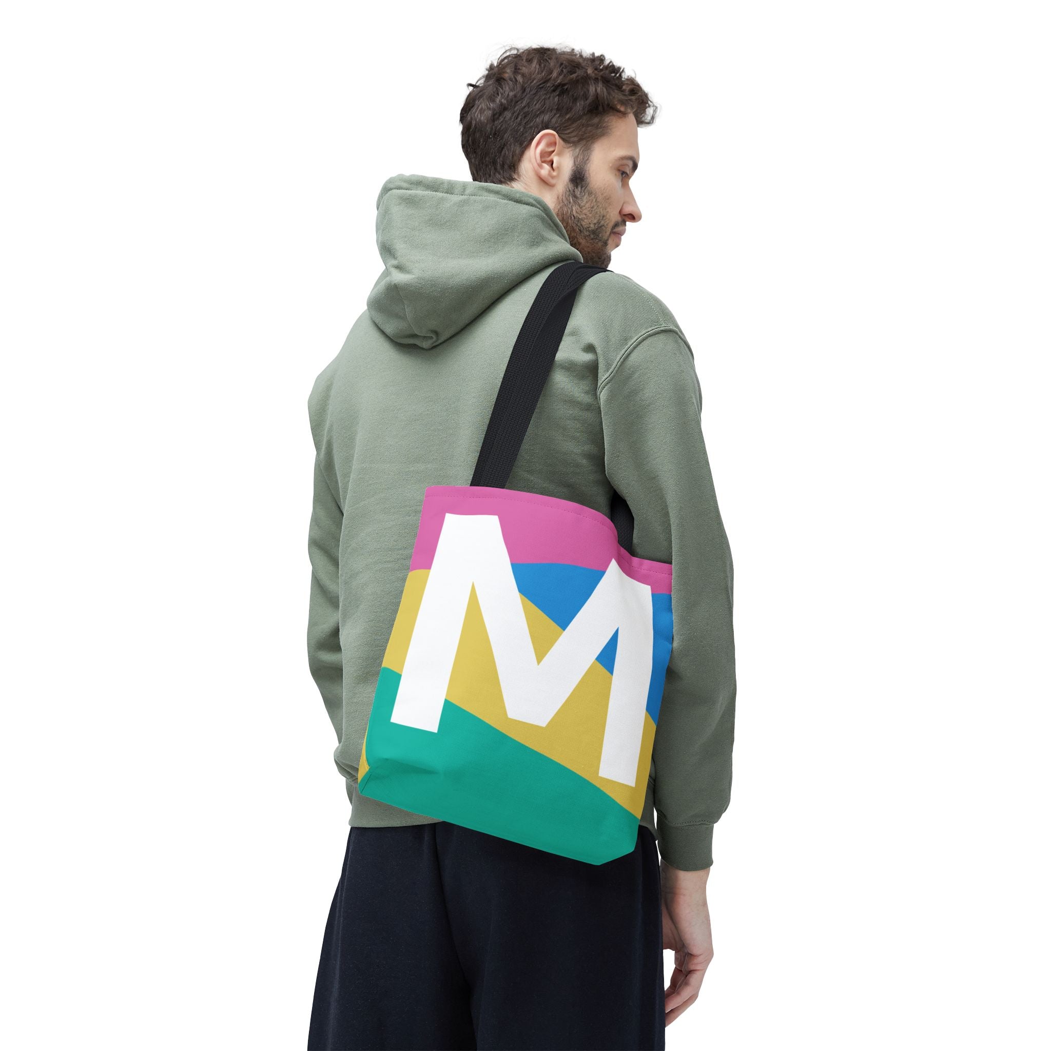 Monogram 'M' Colorblock Tote Bag — Personalized Initial M Shoulder Tote