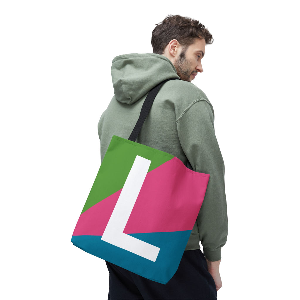 Monogram 'L' Colorblock Tote Bag — Personalized Initial L Shoulder Tote