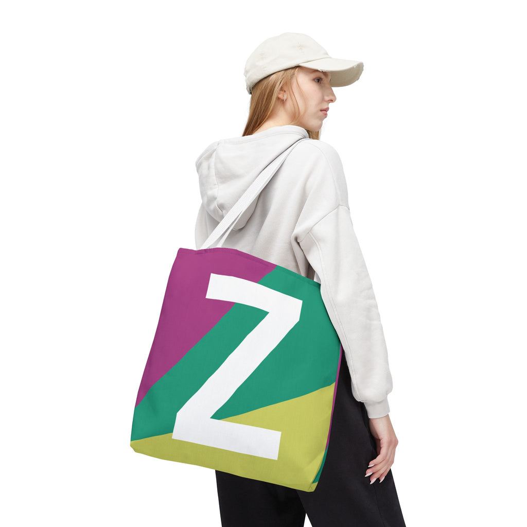 Monogram 'Z' Colorblock Tote Bag — Personalized Initial Z Shoulder Tote