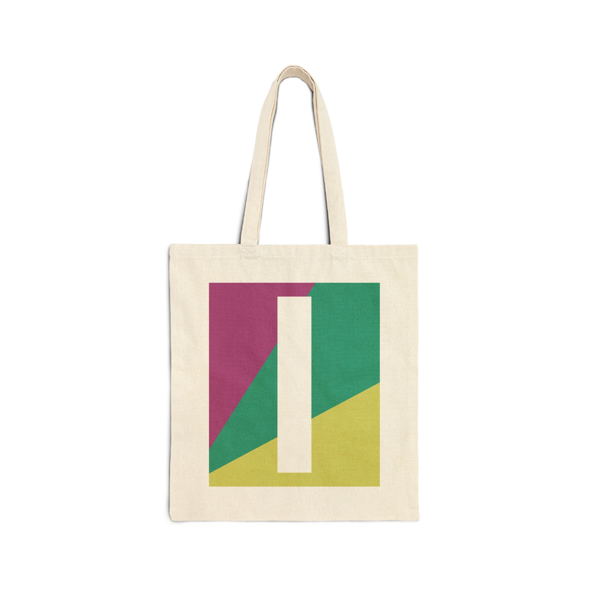 Initial I Colorblock Canvas Tote Bag — Monogram Letter I Reusable Grocery Tote